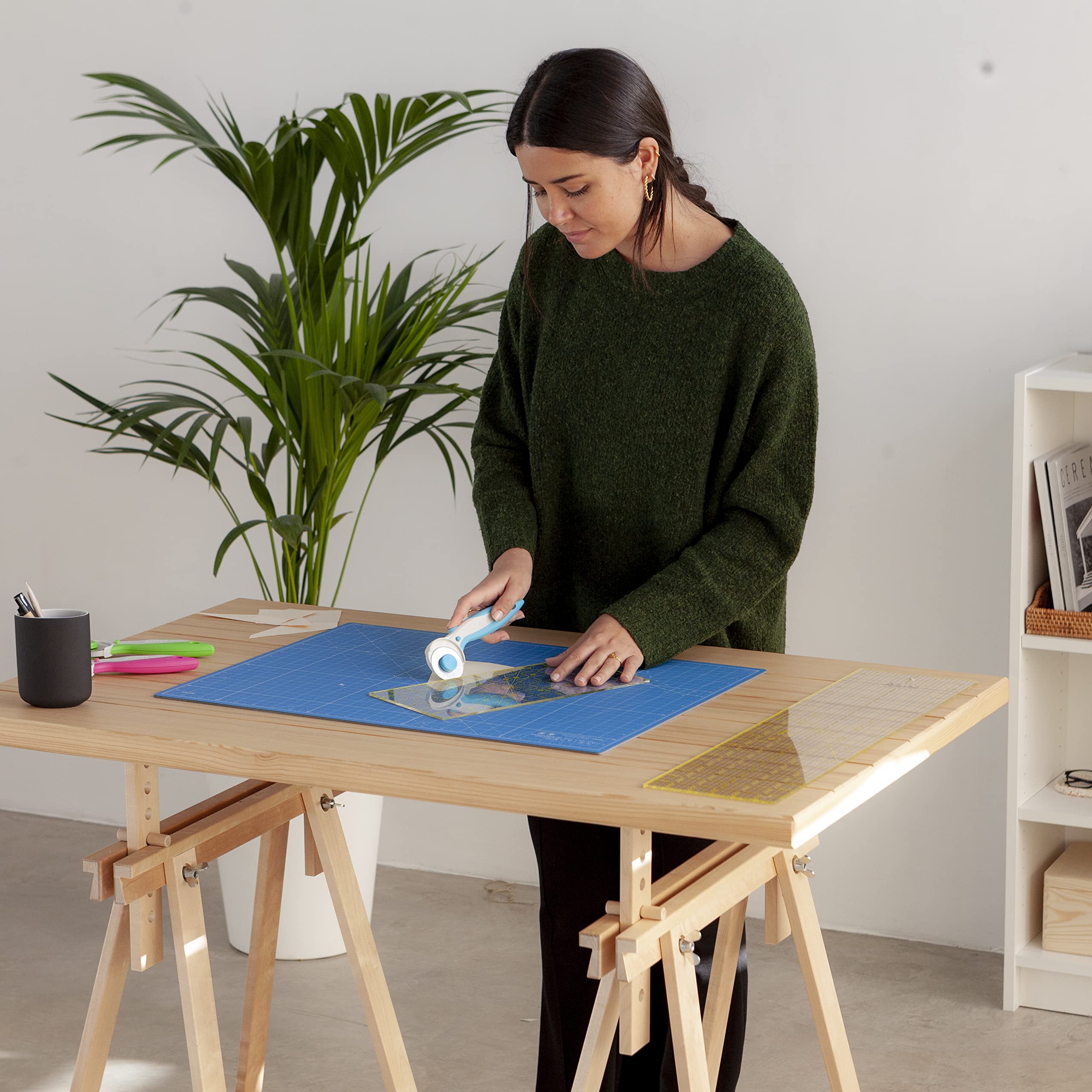 Elan Base de Corte A2 Autocicatrizante Azul, Tabla de Corte 60x45 CM, Tabla Cortar Costura, Base de Corte A2, Protector Mesa Manualidades de 5 Capas