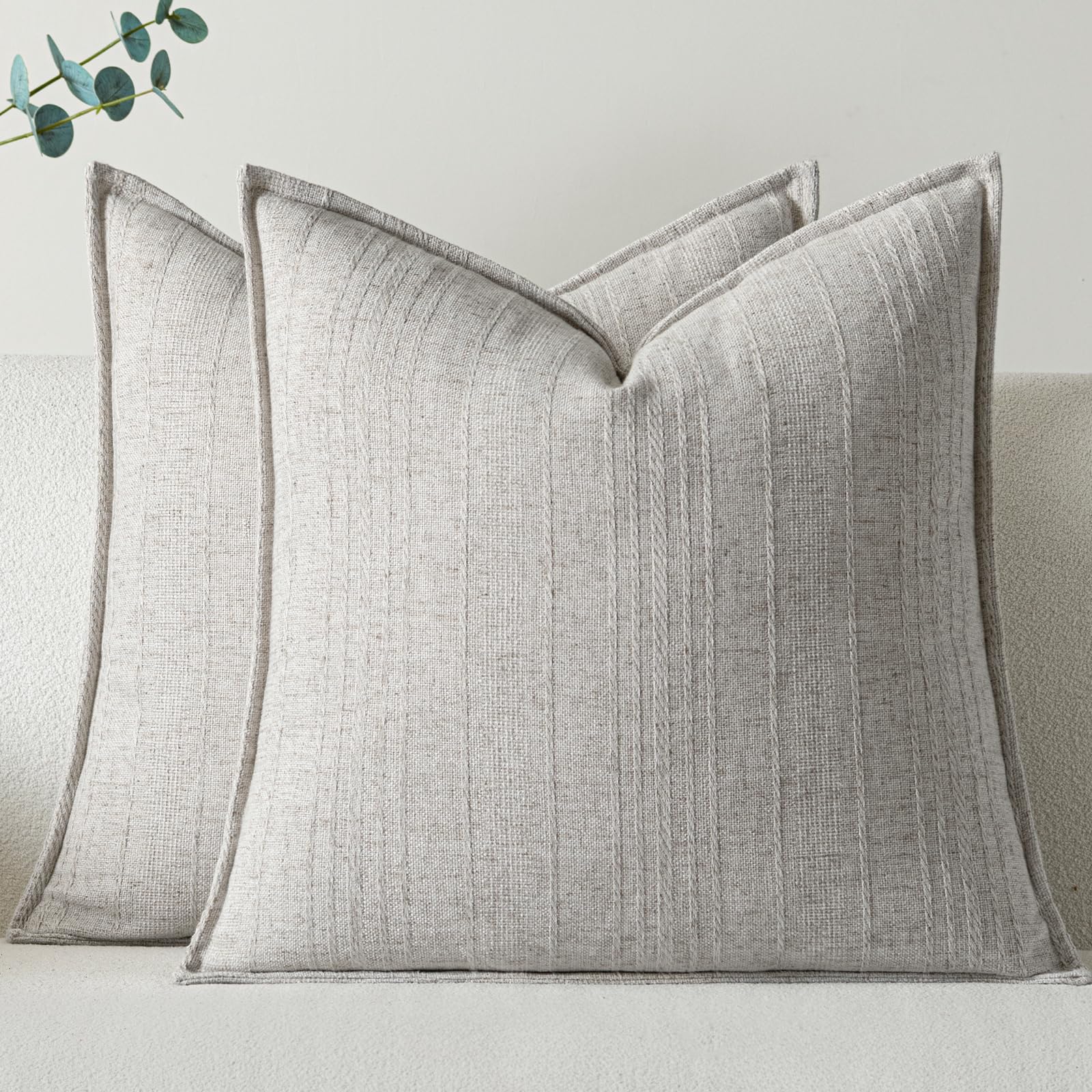 a moment Linen Pillow Covers Set of 2 Boho Farmhouse 18x18 Beige Grey