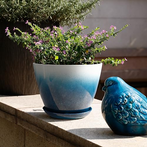 Miniatura 4 de Worth Macetas redondas de plástico para jardín de 8 pulgadas, juego de 6 macetas multicolor pequeñas y brillantes con orificio de drenaje