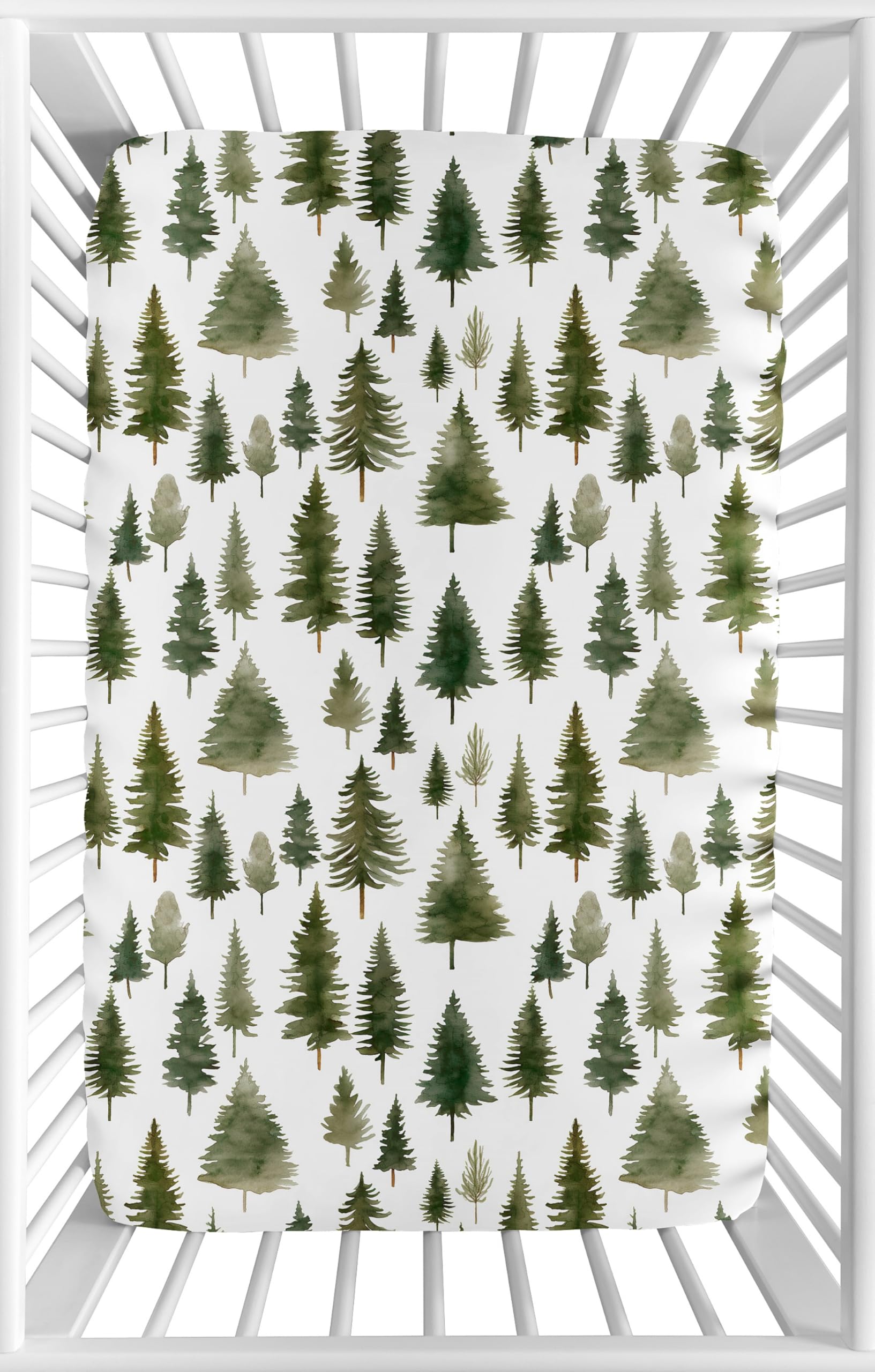 Sweet Jojo Designs Baby Fitted Mini Crib Sheet (Green Woodland Tree) for Girls/Boys, Newborn/Infant Nursery, Play Yards, Portable Cribs (Gender Neutral, Nature, Pine Tree Forest, Woods, Christmas Fir)