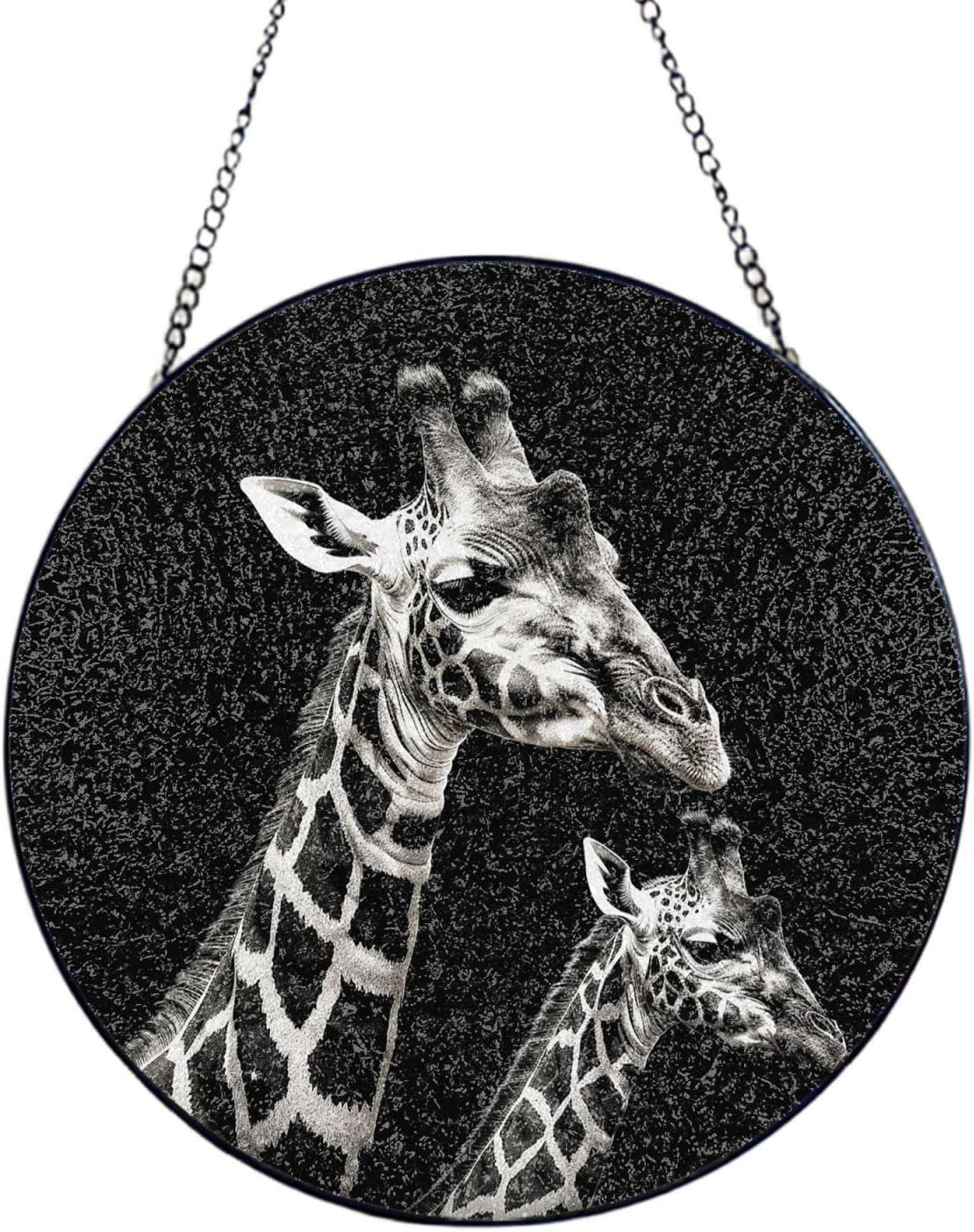 Black Giraffe Stained Glass Suncatcher for Window Hanging Sun Catcher Ornament for Women Men Suncatcher for Home Decor, 12in（30cm） Round Glass Ornament for Mother's Day Birthday Gift