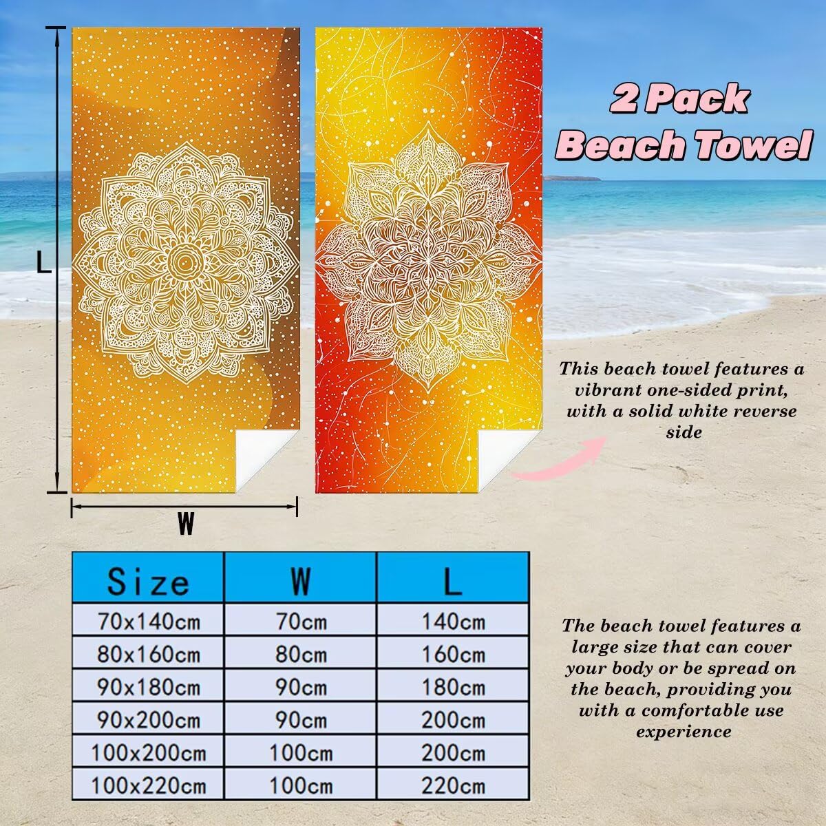 Toalla Playa 100x220 cm, Toalla Gimnasio Microfibra Secado Rapido, Juego de 2 Antiarena Toallas de Playa, Ligera Compacta Toallas Microfibra Grande para Viaje, Regalo Hombre Mujer (Naranja) -4953