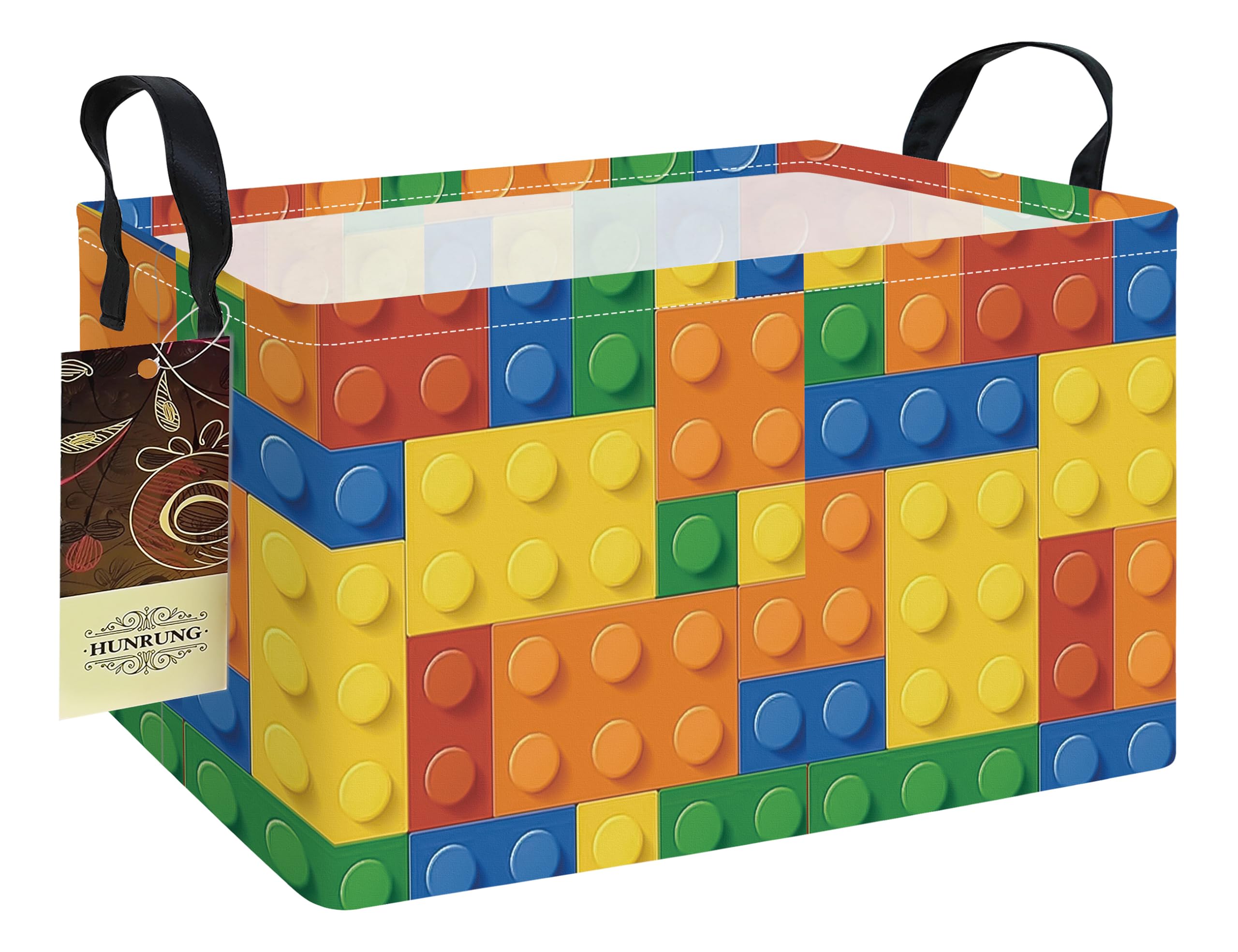 Rectangle Storage Basket Cute Canvas Organizer Bin for Pet/Children Toys, Books, Clothes Perfect for Rooms(REC-Colorful Blocks)