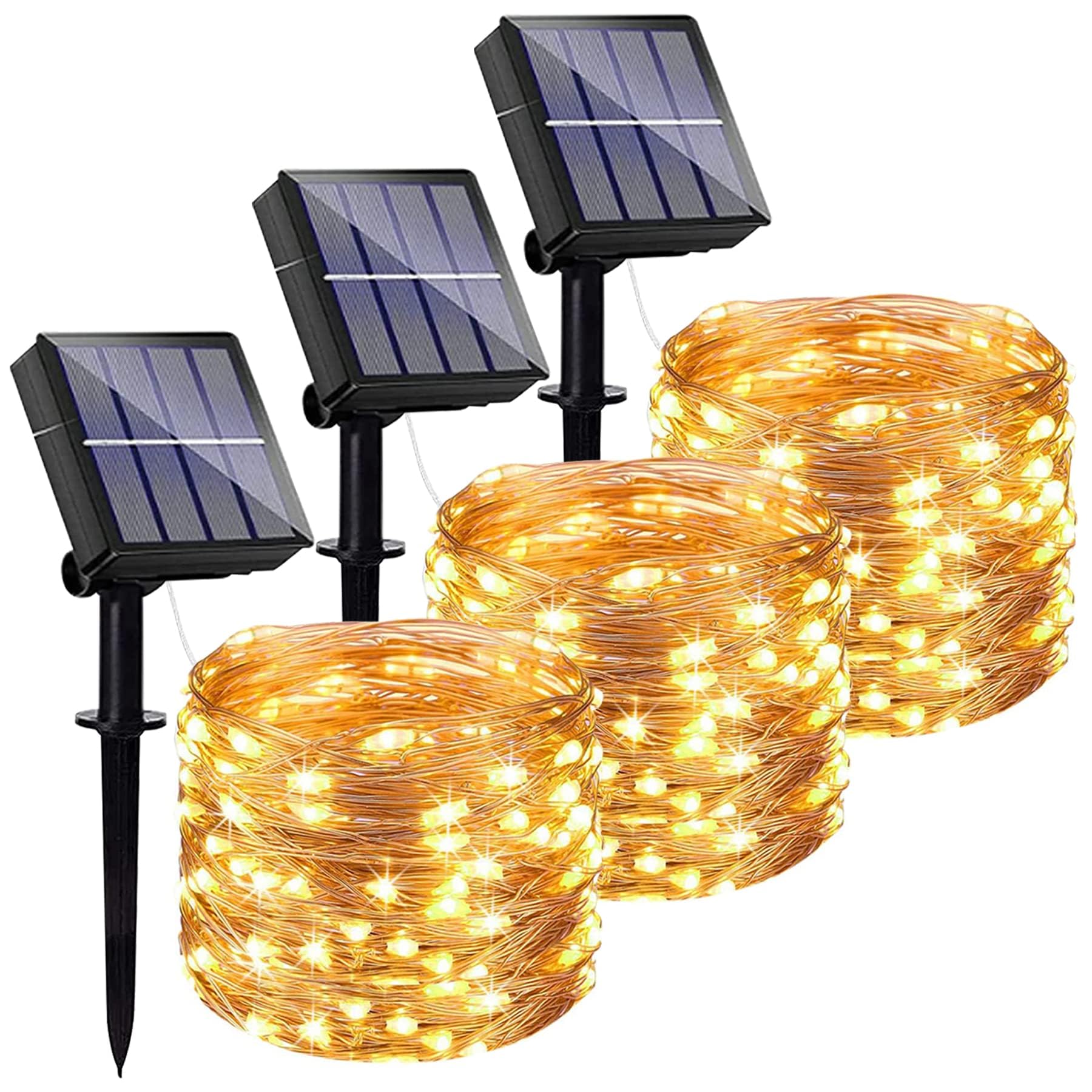 Lezonic Warm White 3Pack Garden Solar Lights,8 Modes Solar String Lights 120Led Each 12M/40Ft Solar Fairy Lights Outdoor Garden Waterproof For Home Garden Patio Yard Gazebo Party Wedding Decoration (Warm White)