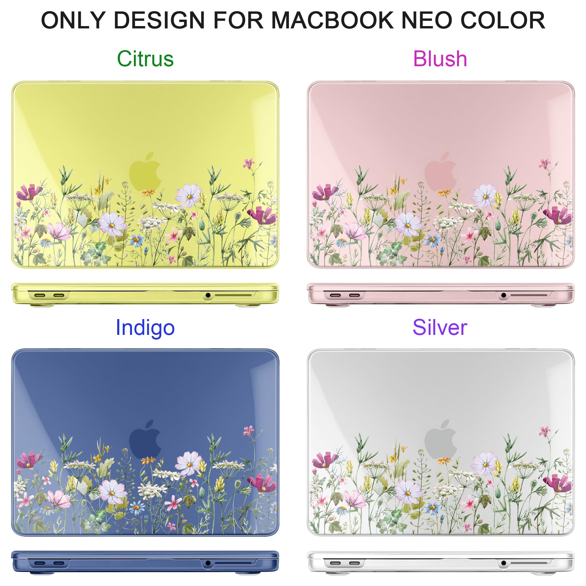 Batianda Custodia per MacBook Neo da 13 pollici modello A3404 versione 2026, guscio rigido ultra sottile con copertura per tastiera, protezione schermo e adattatore USB, pacchetto di accessori per