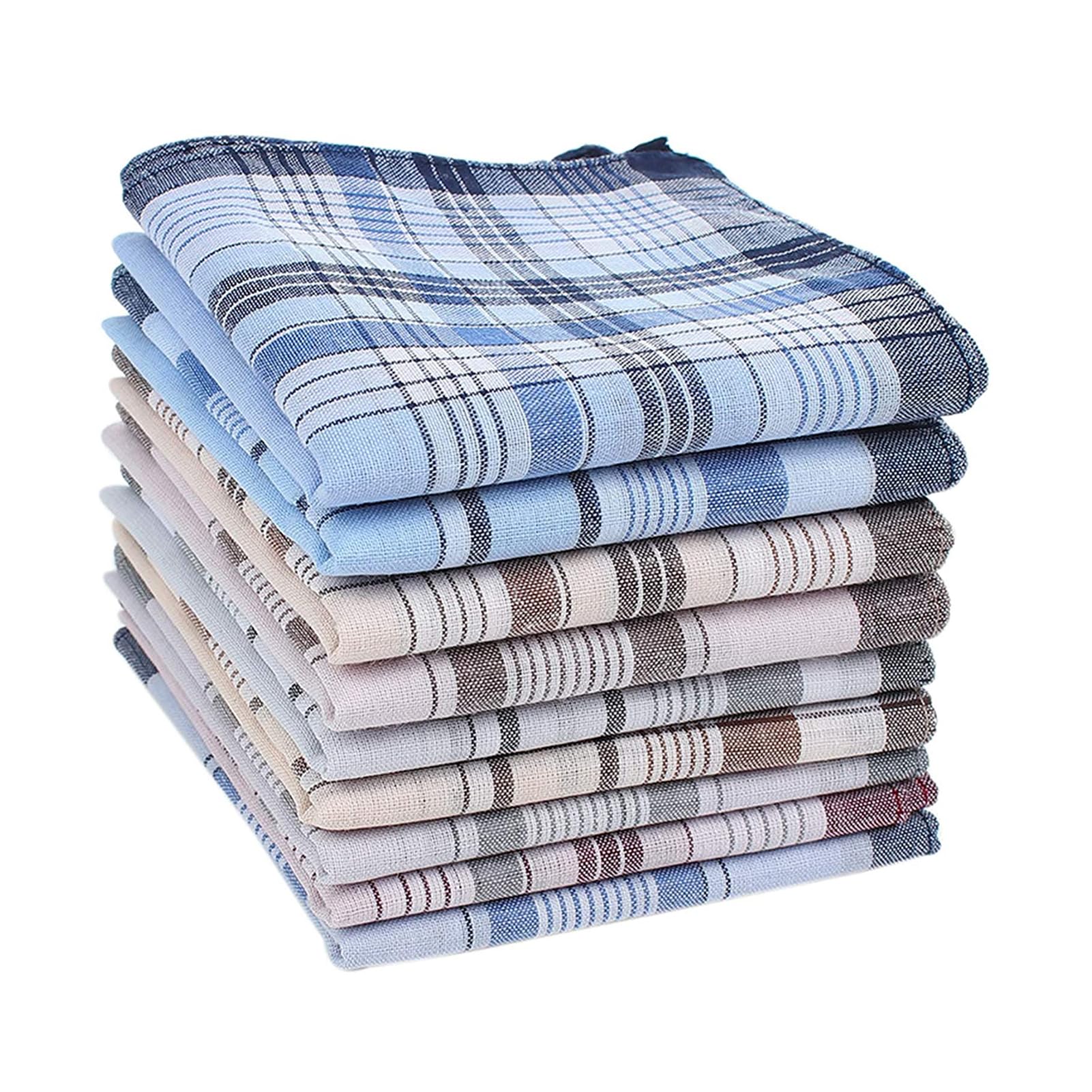 Houlife Men's Multicolour 100% Cotton Stripe Soft Checkered Pattern Handkerchiefs Assorted Pocket Square Hankies 9 Pieces 15X15"