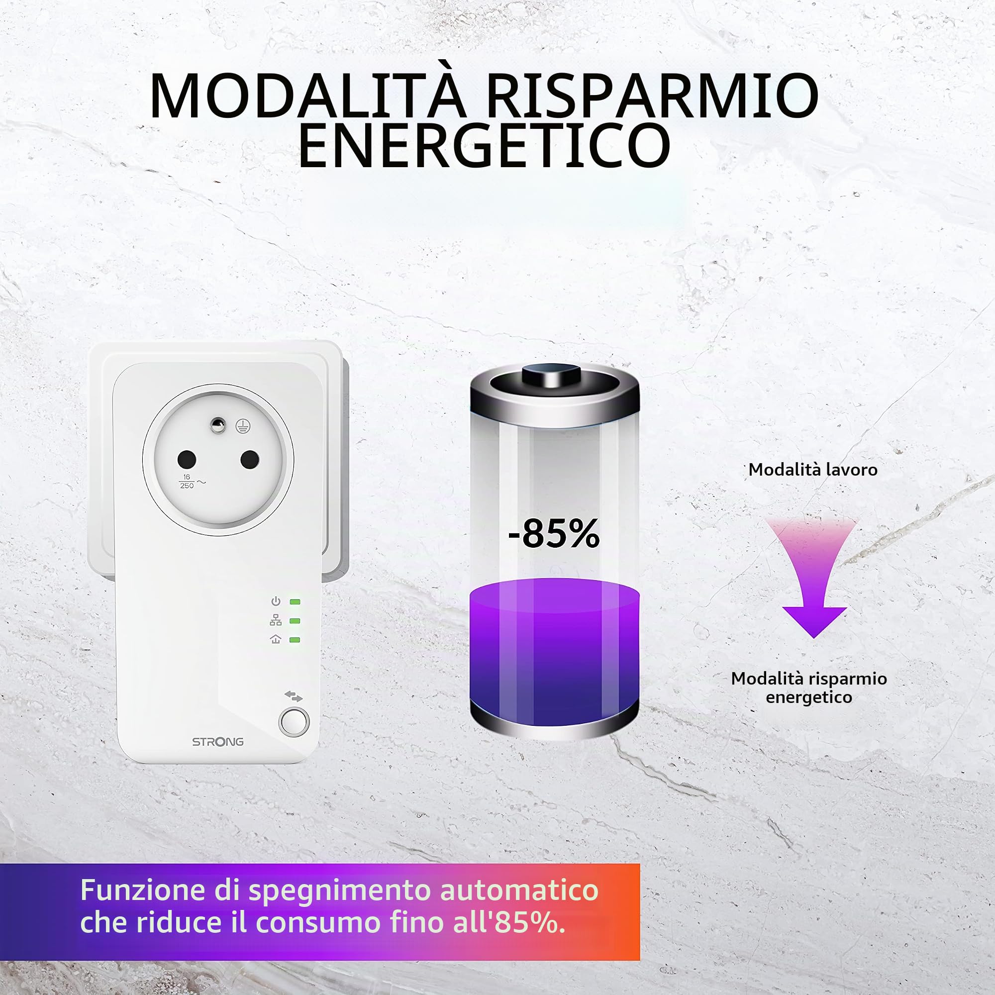 STRONG - Powerline 1000 Kit - Tre prese CPL - Kit CPL - 1000 Mbps - Compatibile con qualsiasi scatola/router - 1 porta Ethernet + presa filtro - Installazione rapida - Accesso Internet ad alta