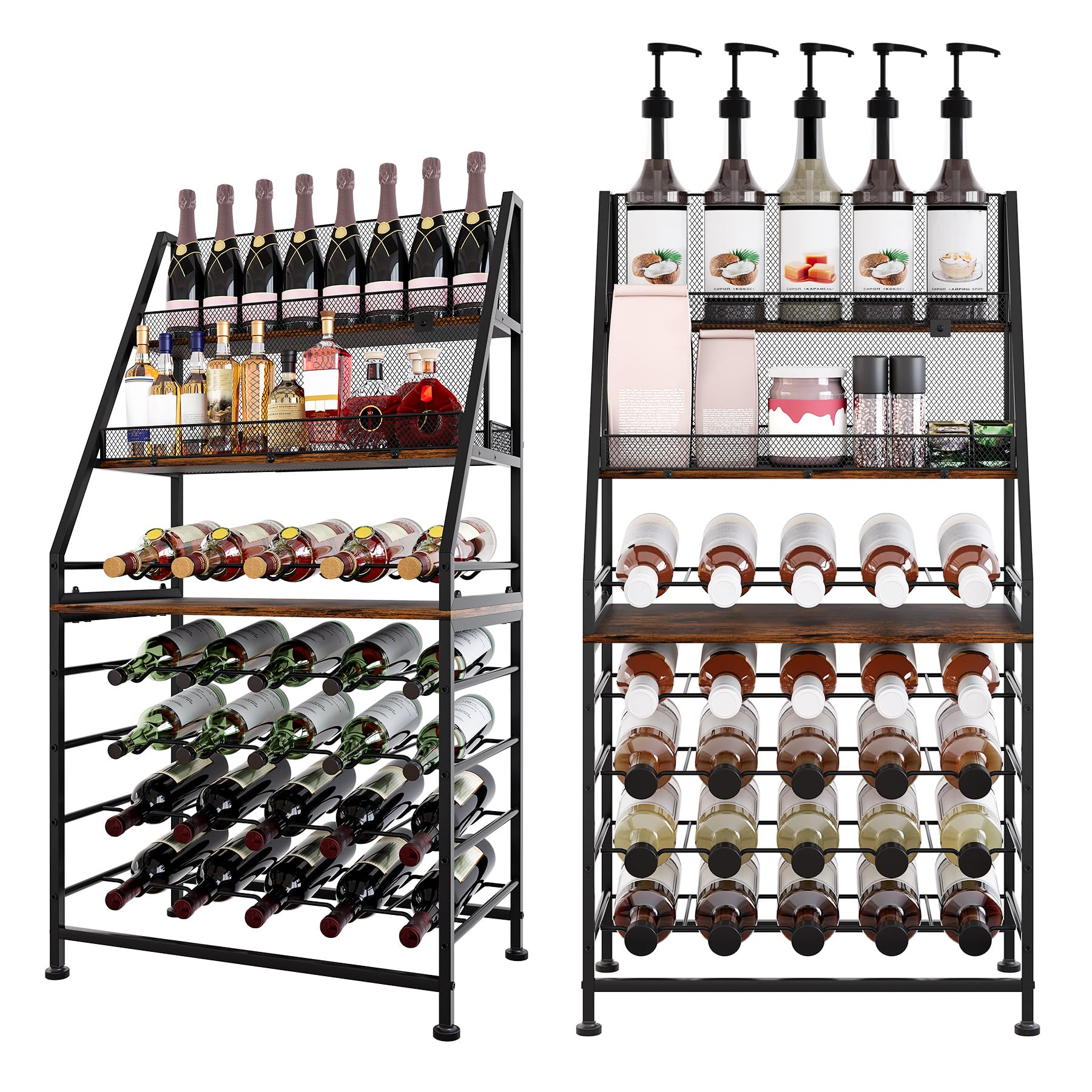 TQVAI Estantes Independientes para Vino Estante de Madera para 40 Botellas Estante de Almacenamiento para Organizar el Armario del Bar Doméstico, Negro/Antiguo