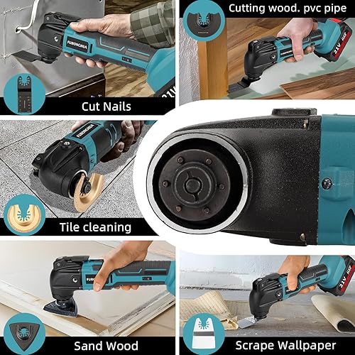 Miniatura 2 de FURONGHUA 20V Cordless Oscillating Tool Kit with 26Pcs Accessories, 21000 OPM, 6 Variable Speed & 3 Oscillating Angle, LED&Quick-Change,for Cutting