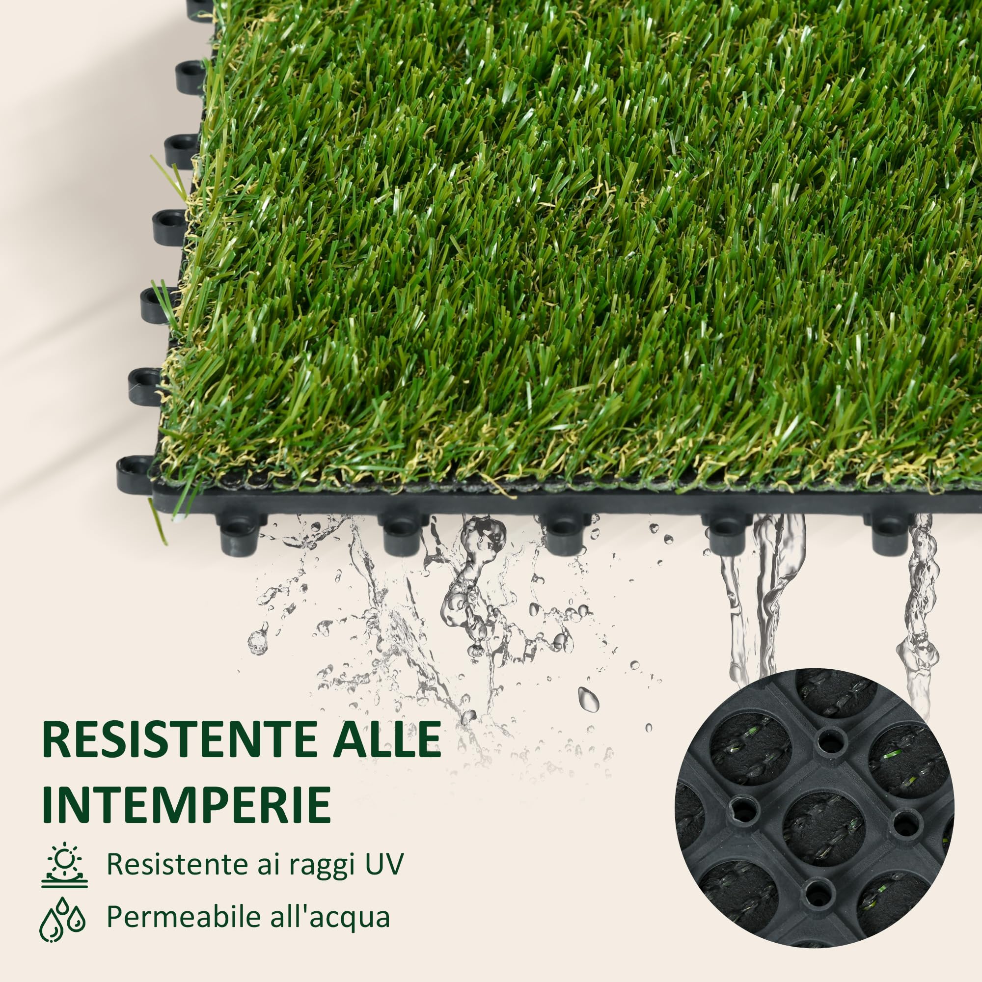 Outsunny Piastrelle da Giardino con Erba Sintetica 30x30cm 10 Pezzi, Prato Artificiale Realistico, Verde