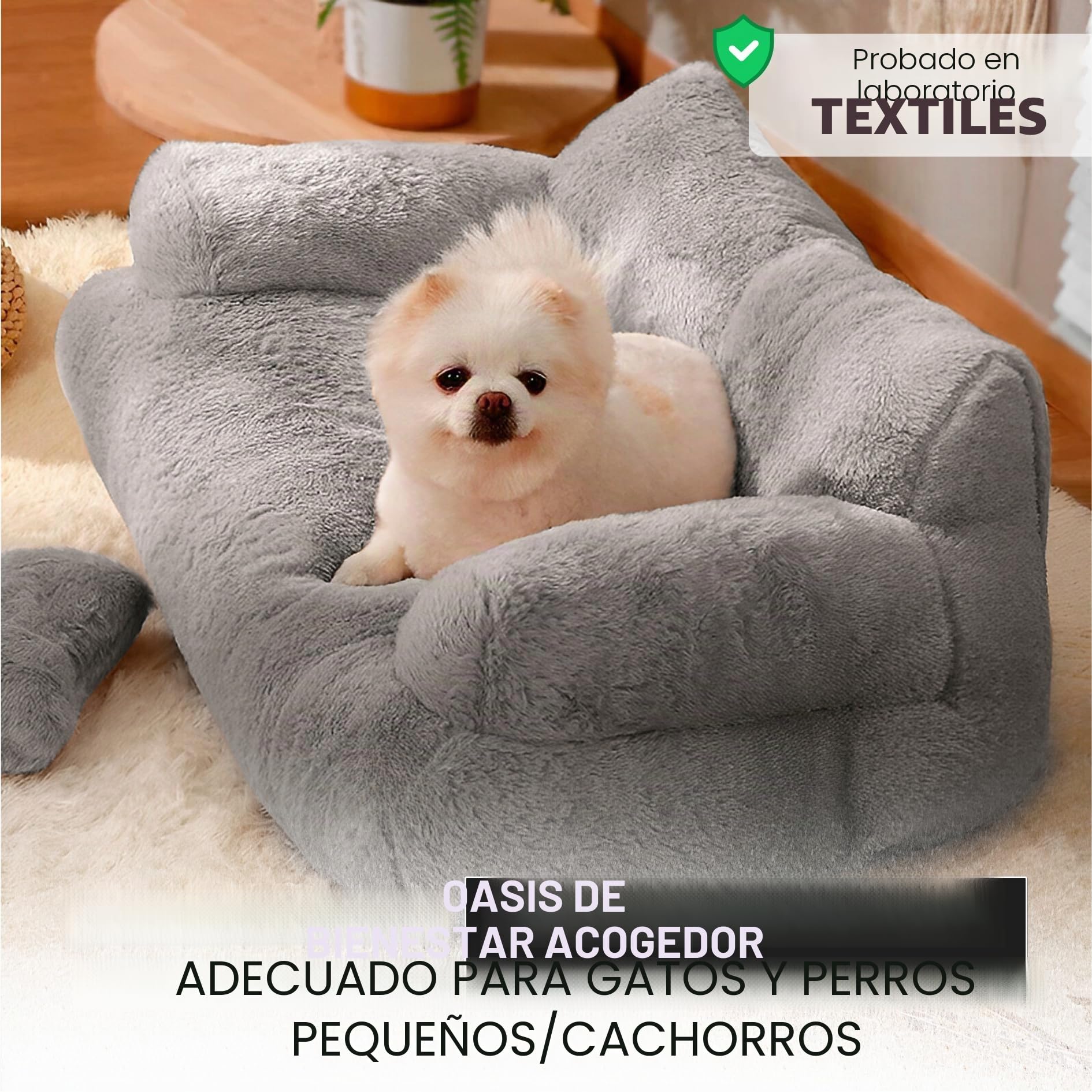 Simba - Sofá para gatos y perros en gris, incluye minicojín, 70 x 48 cm, cama para gatos, perros pequeños, mullida, suficientemente forrada, funda extraíble