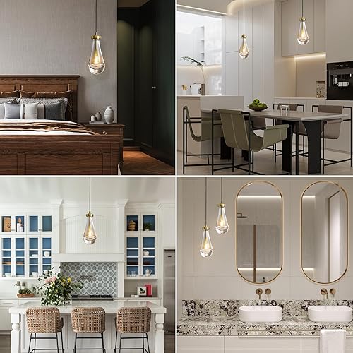 Miniatura 4 de RINGRAIN Iluminación colgante de latón paquete de 2 lámparas colgantes de isla de cocina arte moderno lámpara de cristal sólido transparente para