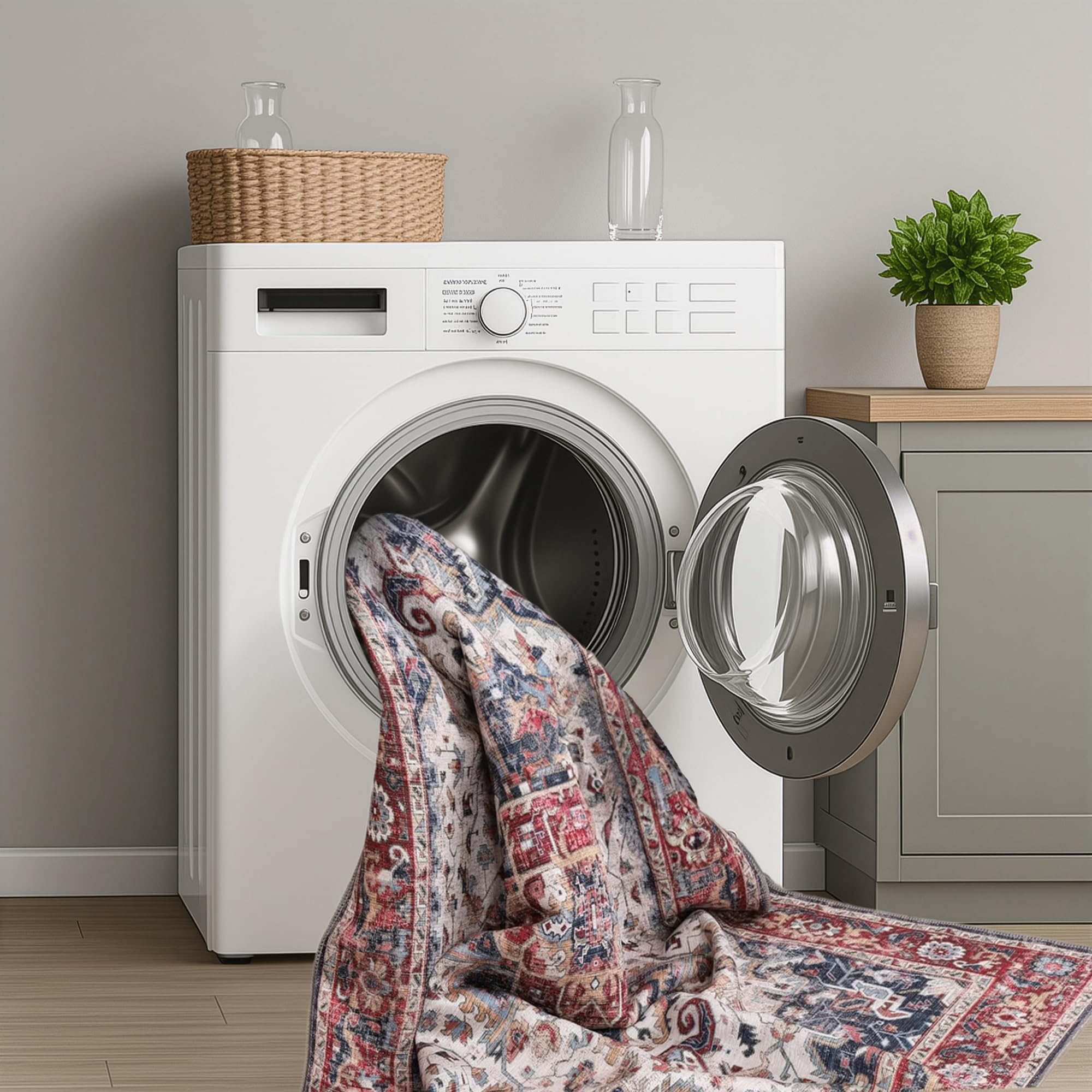 Tapis de salon lavable en machine - 80 x 150 cm - 4 mm d'épaisseur - Tapis chenille vintage avec envers en coton antidérapant - Tapis doux et lavable à poils courts pour chambre à coucher