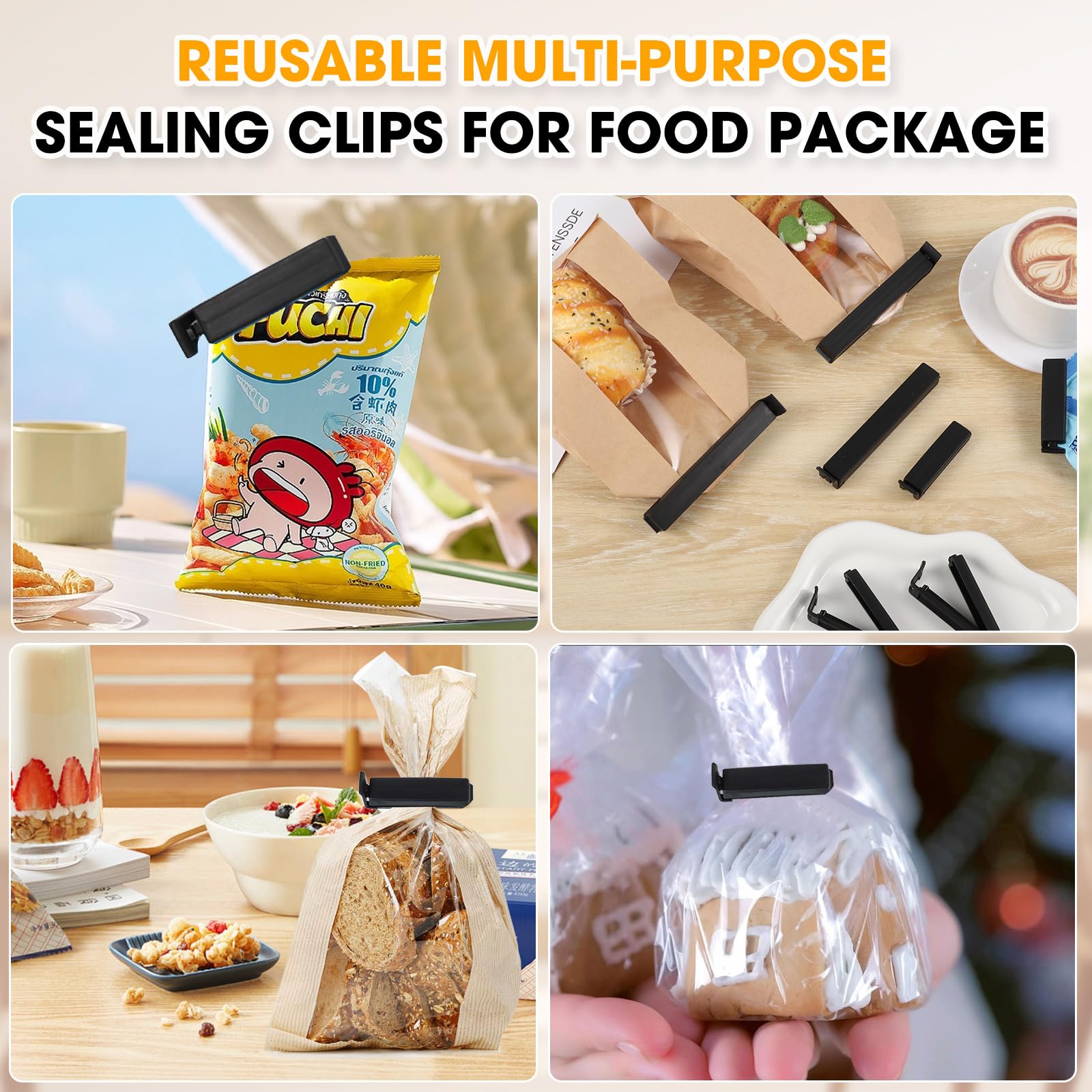 30 piezas de clip de sellado negro, 6/11 cm pinza cierre bolsa de alimentos, clip de cierre de cocina reutilizable de plástico para embalaje de cocina, caramelos aperitivos