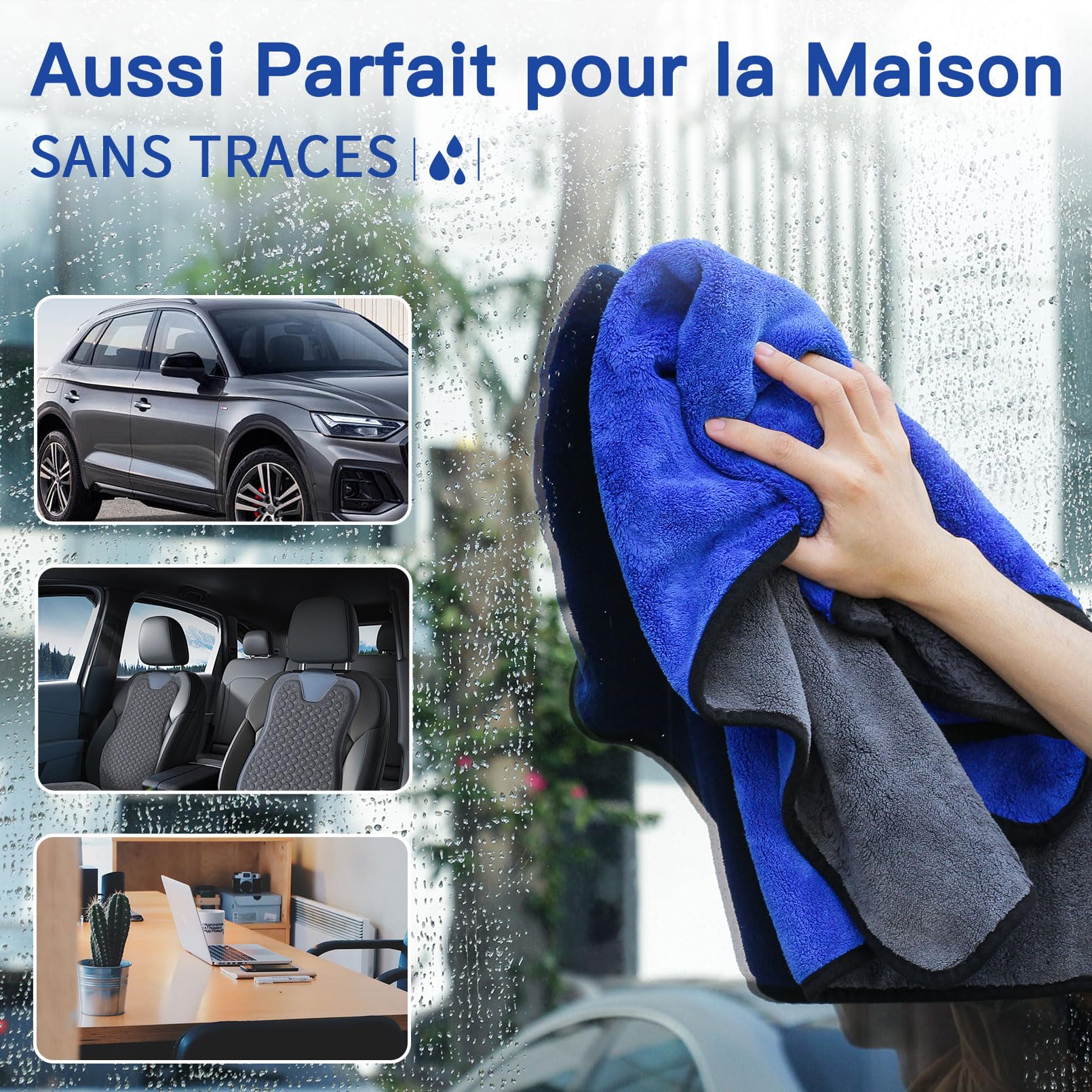 1000GSM Serviette Sechage Voiture, 2PCS Microfibre Voiture, 80x50cm | Anti Rayures Microfibre Sechage Voiture, Cleaners Motors Serviette, Ultra Absorbant, sans Peluches, Entretien Professionnel