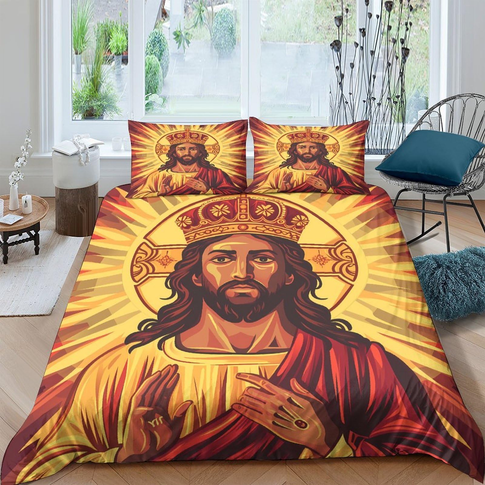 Ctjqhvkz Style-4 3D Printed Jesus Icon Fitted Sheet Microfiber Soft Bed Cover Sacred Heart Mattress Protection Decor For Bedroom Single（135X200cm）