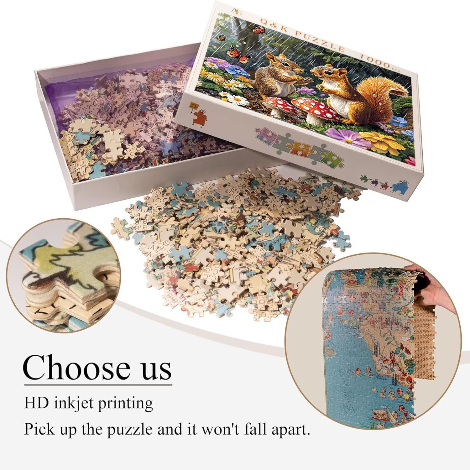 Puzzle de Madera para Adultos 1000 Piezas - Ardilla Setas, Obra de Arte de Juego de Rompecabezas para Adultos, Puzzle de Impresión de Alta Definición Multicolor, Pasatiempo Creativo Regalo d-761