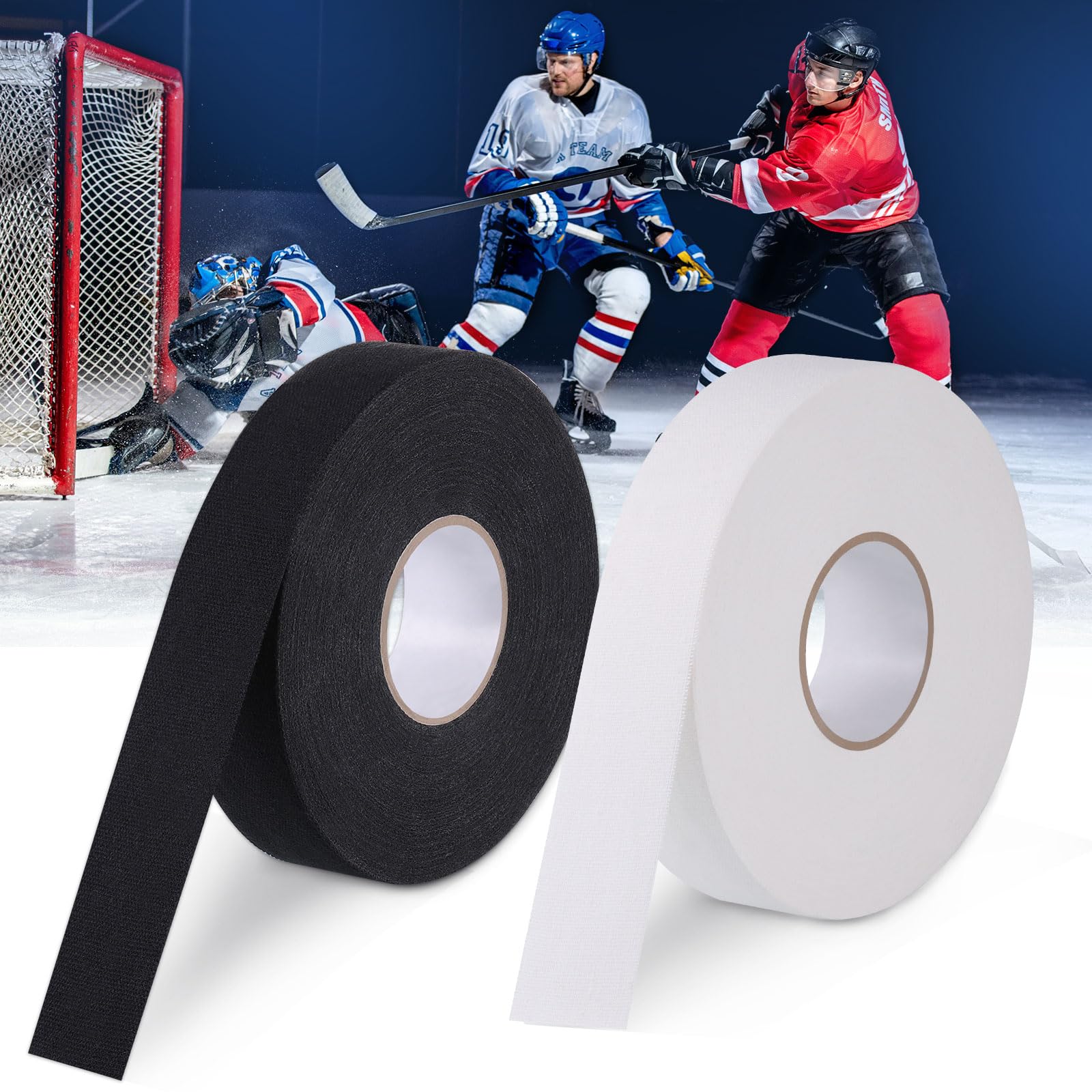 Huiguli Racket Tape, 2 Rolls Waterproof Ice Hockey Tape, 25 m x 25 mm, Self-Adhesive Grip Tape, Sports Tape, Non-Slip Grip Tapes for Hockey Sticks, Tennis Rackets, Badminton Racket (Black & White)