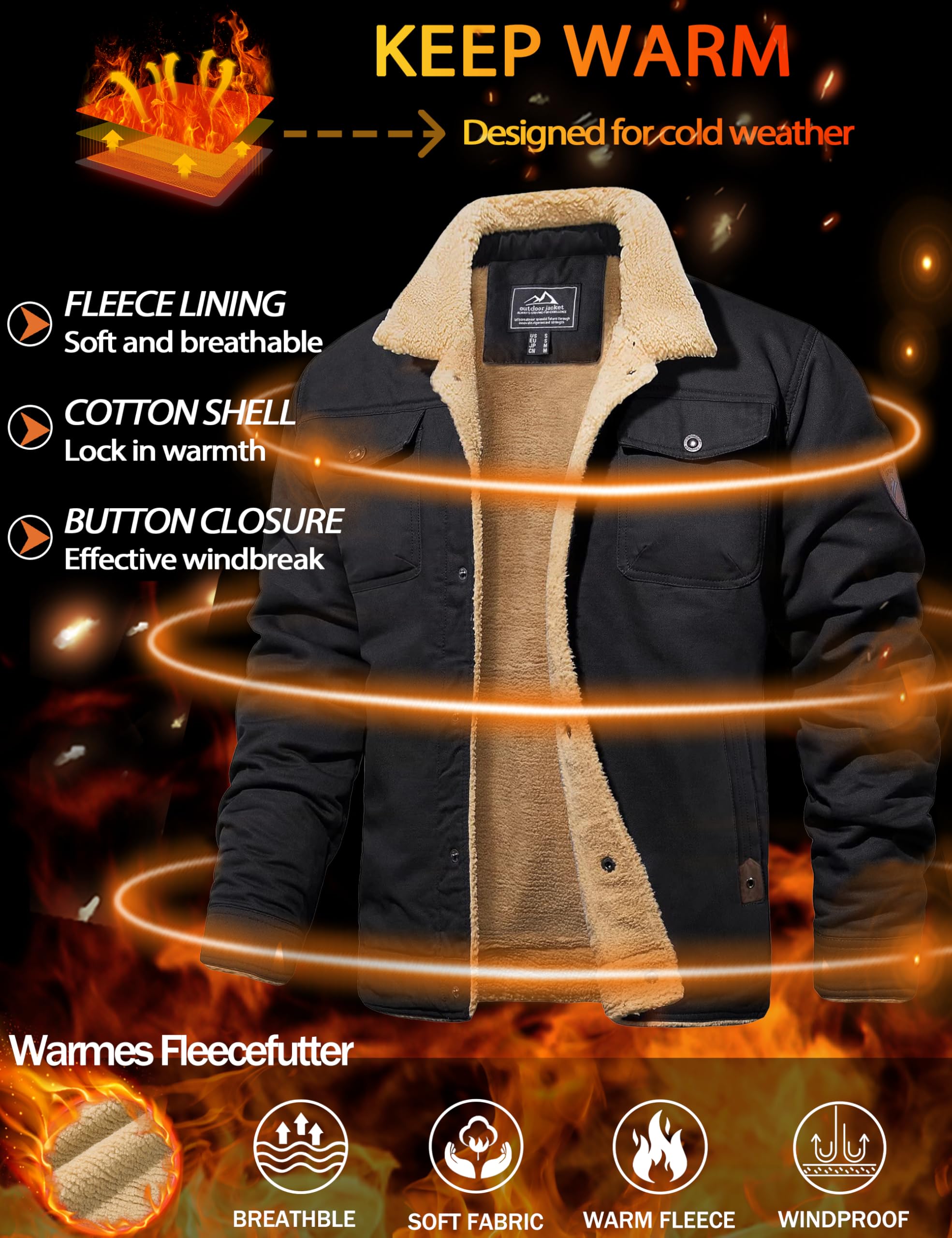 MAGCOMSEN Giacca Invernale da Uomo Giacca di Transizione Calda con Interno in Pile Giacca da Volo Antivento Giacca Bomber Cargo