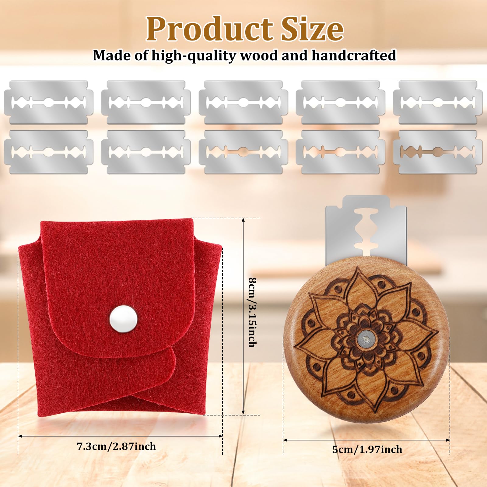 Bread Scoring Tool, Portable Best Bread Lame Cutter Wooden Bread Lame Slashing Tool with 10 Stainless Steel Blades and 1 Red Felt Bag Handmade Bread Scoring Dough Cutter Tool for Sourdough Bread