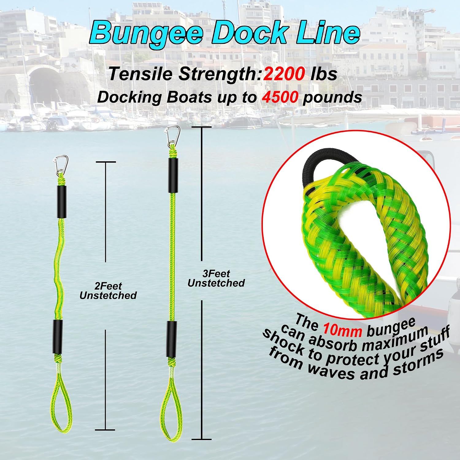Mooring with 2ft Bungee Dock Line 2-Pack - Essential Accessories for Diverse Watercraft Built in Snubber, Kayak, Watercraft, SeaDoo, Jet Ski, Pontoon, Canoe, Power Boat