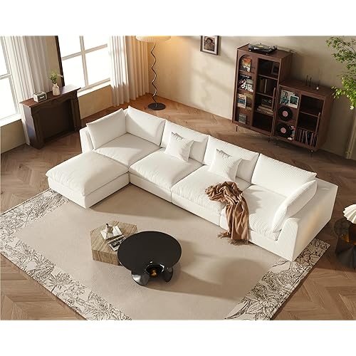 Fajiani Oversized Modular Sectional Sofa, Cloud Couch Deep Seat Sofa Cushion Covers Removable, Oversized Sectional Couches for Living Room (5 Seater-Off White)