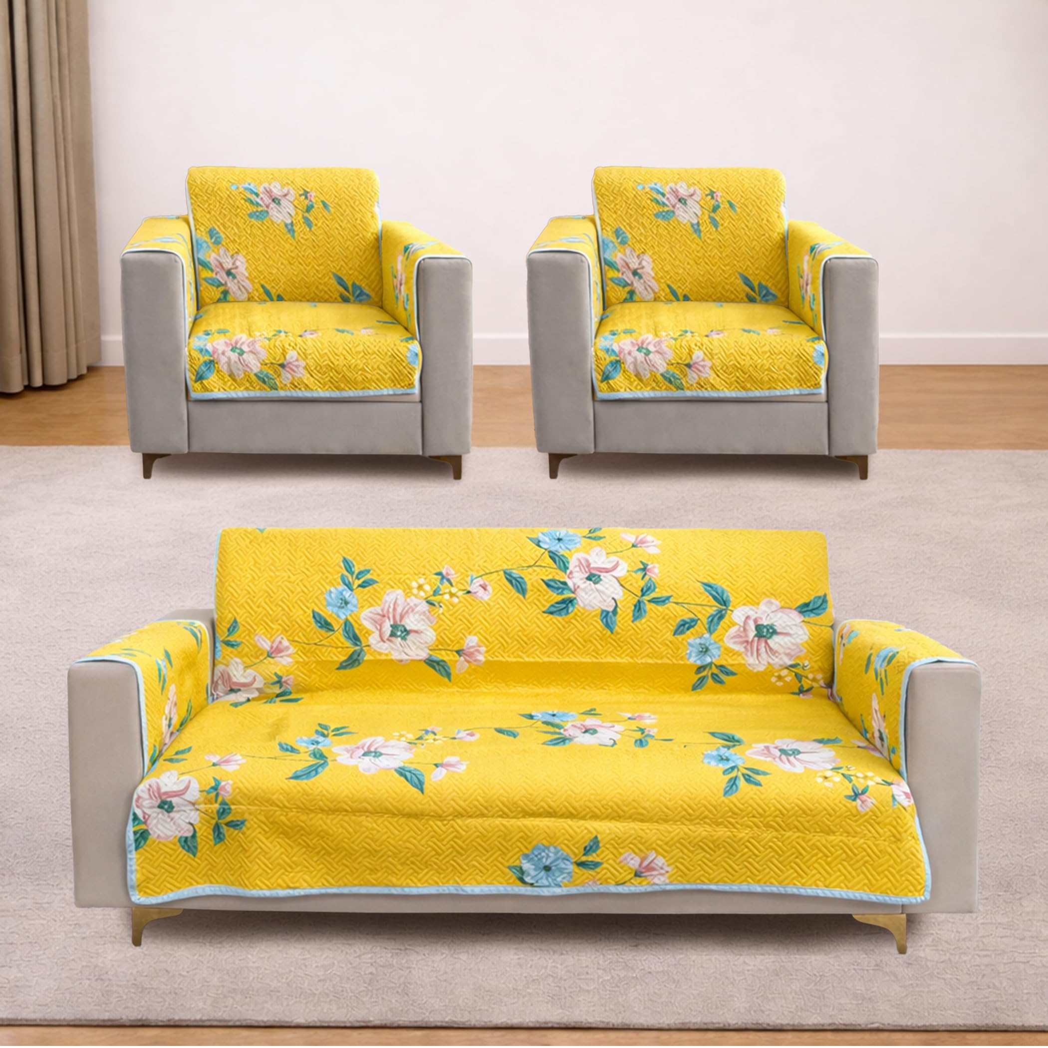 Homerz Premium 5(3+1+1) Seater Quilted Reversible Sofa Cover Mat with Pocket Arms | Polyester Blend 350 GSM Full Coverage & Back Belt for Stability (Solara, 5(3+1+1) Seater)-image-13
