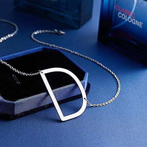 Miniatura 5 de RINHOO Collar de cadena con colgante de acero inoxidable con inicial de plata con 26 letras grandes de la A a la Z