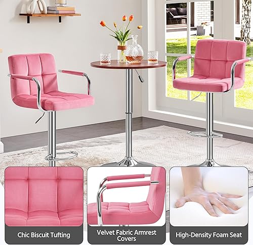 Miniatura 6 de Yaheetech Juego de 2 taburetes de bar de altura de mostrador giratorios de terciopelo para taburete de cocina, taburetes de bar de altura ajustable