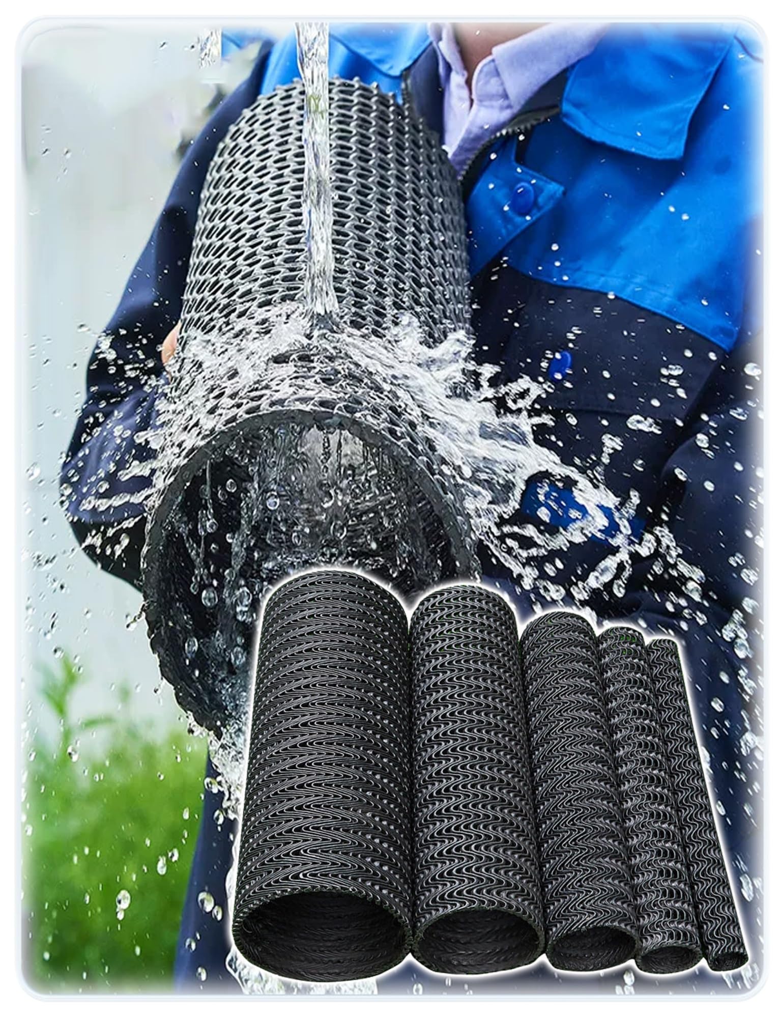 Tubo di scarico perforato ondulato per drenaggio francese, cortile, prato, giardino, giardinaggio, drenaggio sotterraneo, confezione da 4