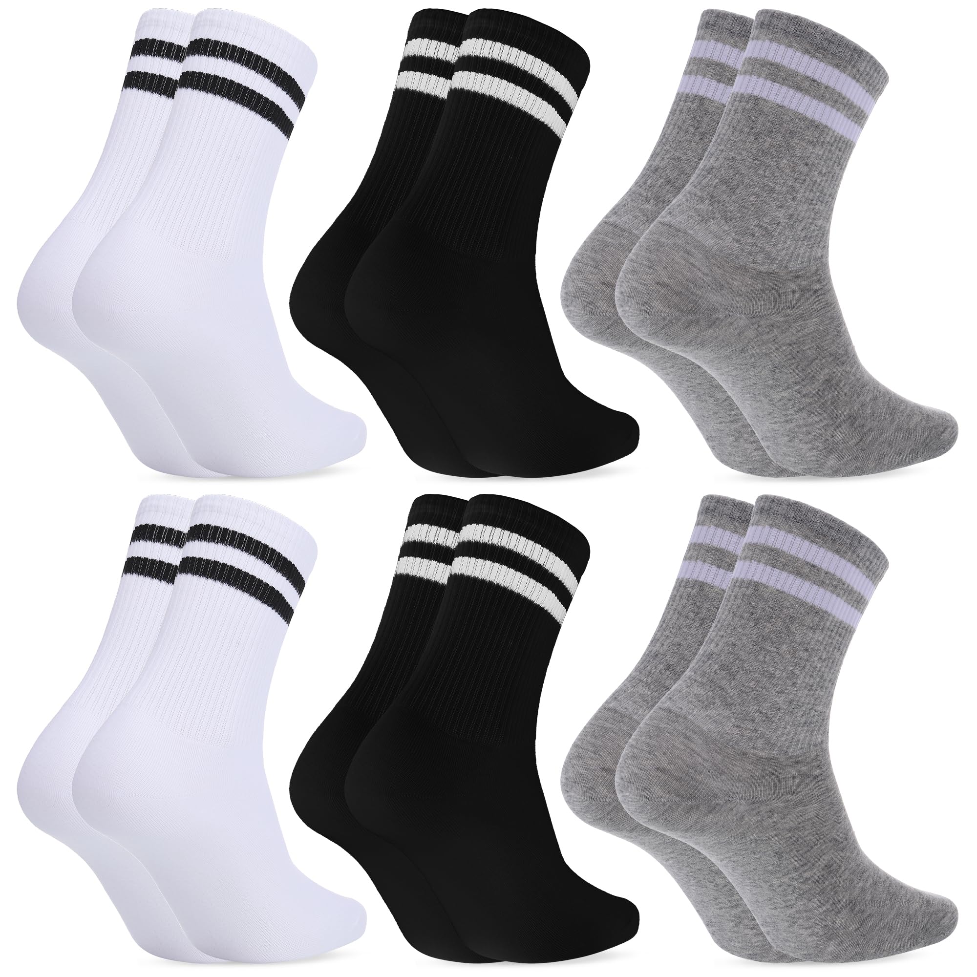 Kevaler Damessokken met schattige strepen, tennissokken, sportsokken, patroon, katoen, kleurrijk, casual, voor dagelijks gebruik, yoga, fitnessstudio, hardlopen, school, maat: 35-40/6 paar, Stijl 1