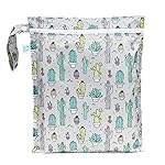Bumkins Waterproof Wet Bag for Baby, Travel, Swim Suit, Cloth Diapers, Pump Parts, Pool, Beach, Gym Clothes, Toiletry, Hook to Stroller, Daycare, Zipper Reusable Wetdry Packing Pouch, Cactus Green