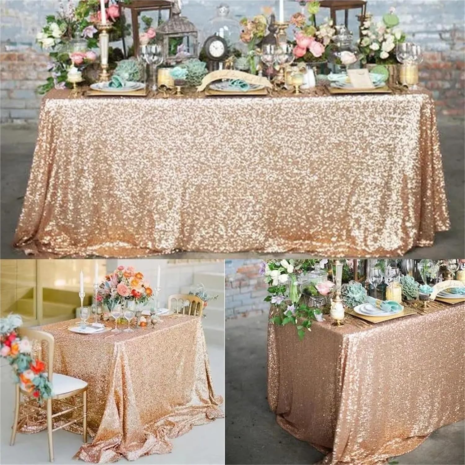Black and Gold Round Tablecloth 5pcs Party Supplies Sequin Tablecloth Gold Silver Glitter Table Cloth Decoration Sparkling Cover Hotel(Gold-100x150cm)