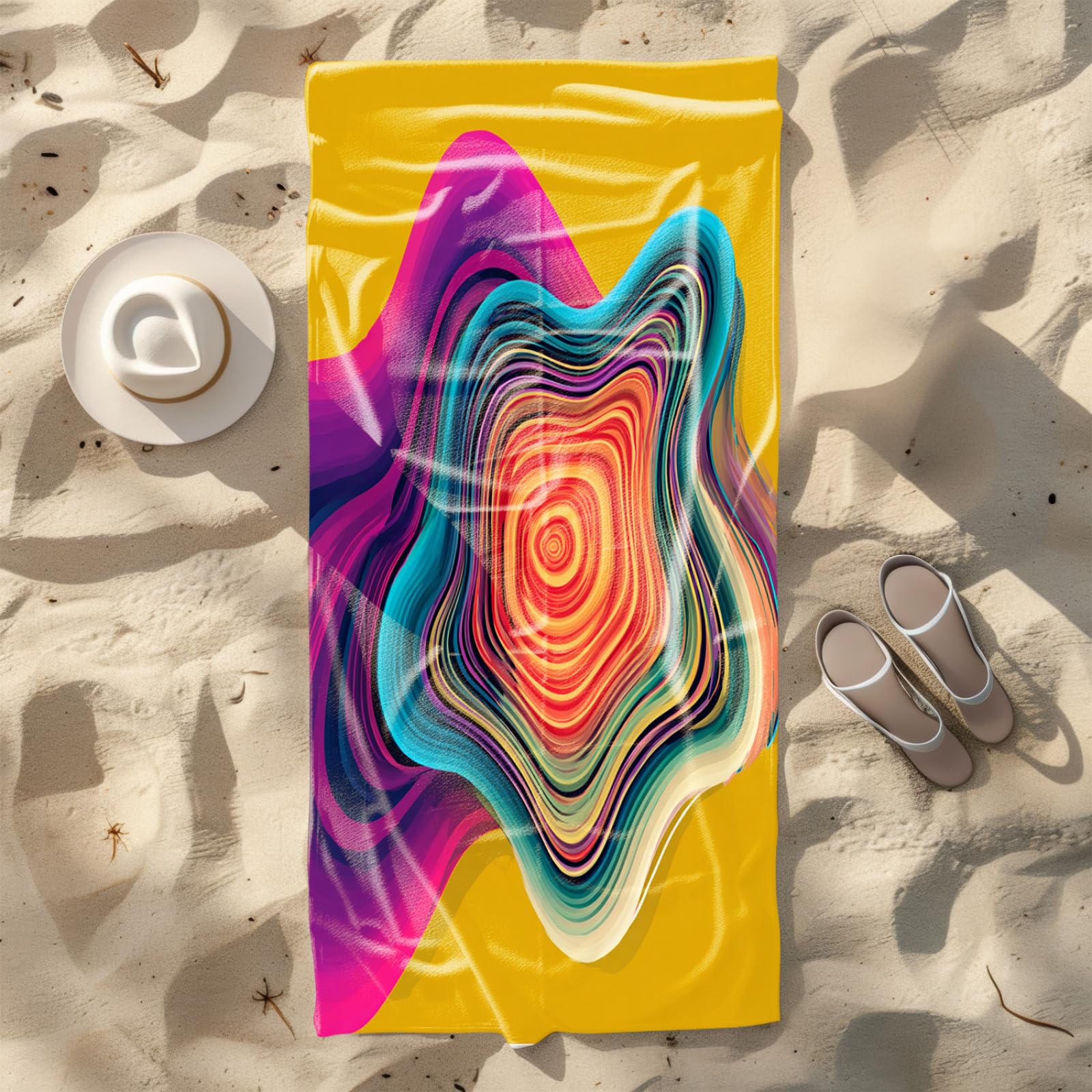 Generico Telo Mare Grande Modello Giallo Viola | Microfibra Telo Mare Antisabbia Leggero Compatto Asciugatura Rapida Assorbente Per Piscina Bagno Lavabile Fino