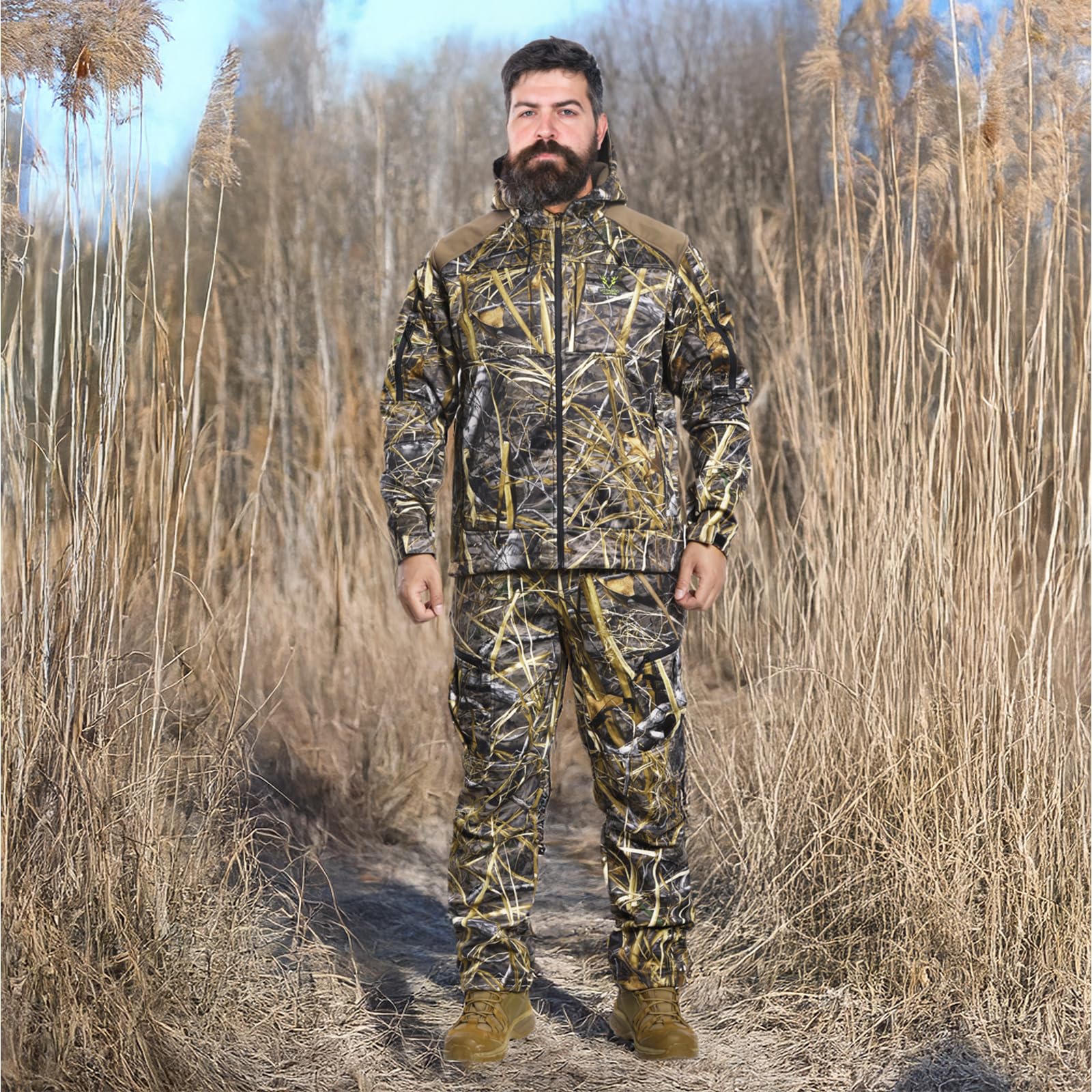 Tuta da caccia silenziosa mimetica Softshell abbigliamento abbigliamento abbigliamento felpa con cappuccio giacca pantaloni per uomo