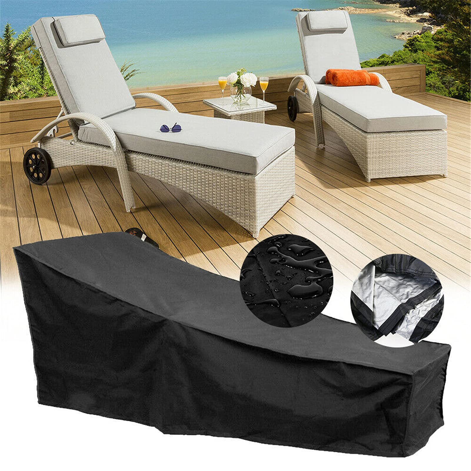 Fundas para Tumbonas De Jardin,Carcasa Protectora Transpirable Impermeable Tejido 210D Oxford, para Tumbona contra Lluvia Nieve, Solar Y Polvo (210x75x80x40cm,Negro)