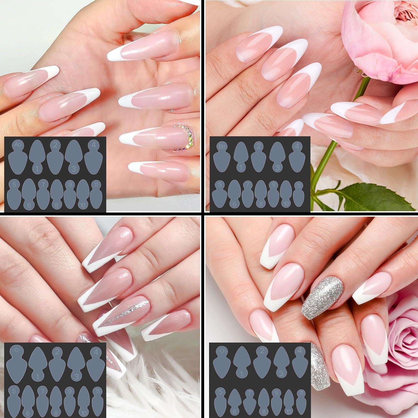 MELLIEX Zestaw 120 Dual Nail Forms do przedłużania paznokci 5 foremek, żelowe formy do paznokci, zestaw 48 naklejek do paznokci UV i akrylu