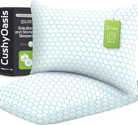 Shredded Memory Foam Pillow for Sleeping, Cooling Bed Pillows Set of 2, Adjustable Pillows for Side, Back, Stomach Sleepers with Washable Pillowcase (King Size, Blue)