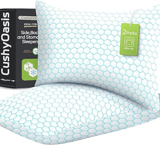 Shredded Memory Foam Pillow for Sleeping, Cooling Bed Pillows Set of 2, Adjustable Pillows for Side, Back, Stomach Sleepers with Washable Pillowcase (King Size, Blue)