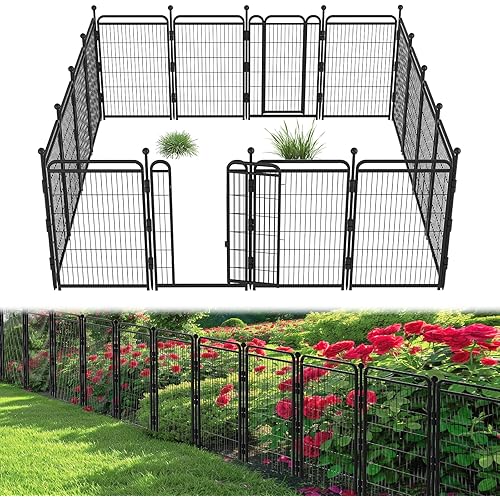 Decorative Garden Fence 40in(H) x 34.7ft(L) with 2 Gates,Thicken 16 Panels Metal No Dig Outdoor Dog Fence for Yard,Heavy Duty Animal Barrier for Dog and Rabbit, Garden Border Fence, Black