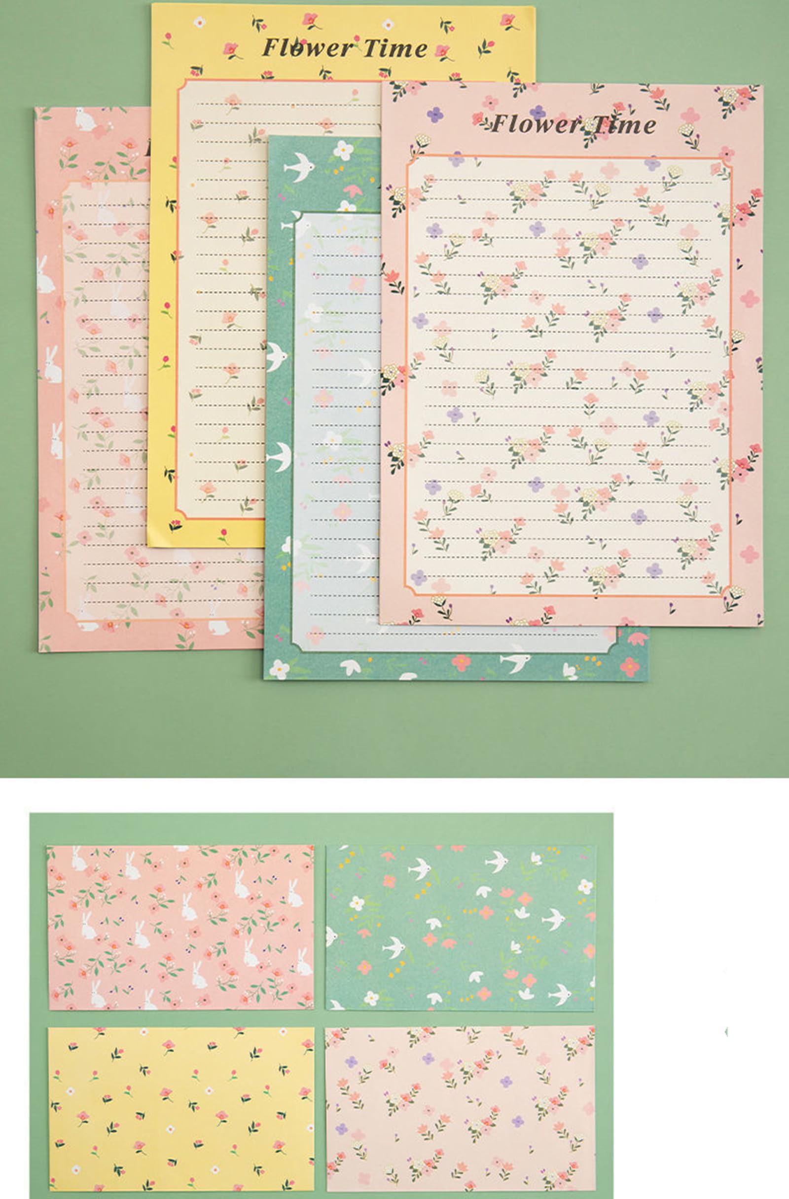 Set Carta Da Lettere Romantica Con Buste - 24 Fogli E 12 Buste, Design Floreale Coreano - Foto 7