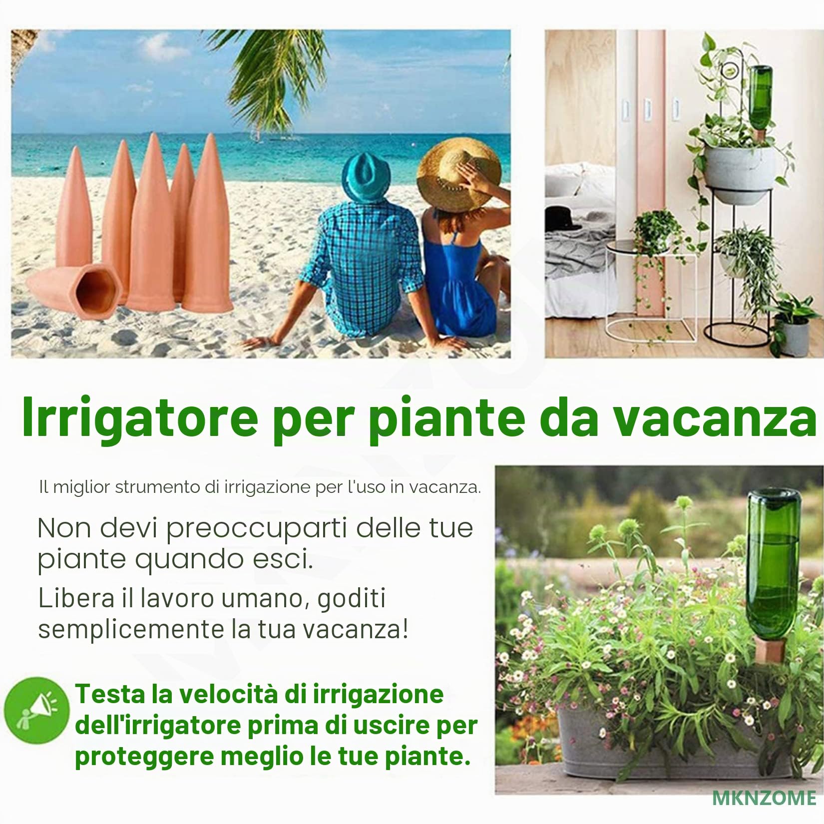 Irrigazione a Goccia, MKNZOME 8 Pezzi Irrigazione Automatica Vacanza Piante Irrigazione Kit Irrigazione Giardino per Piante Fiori da Interno ed Esterno