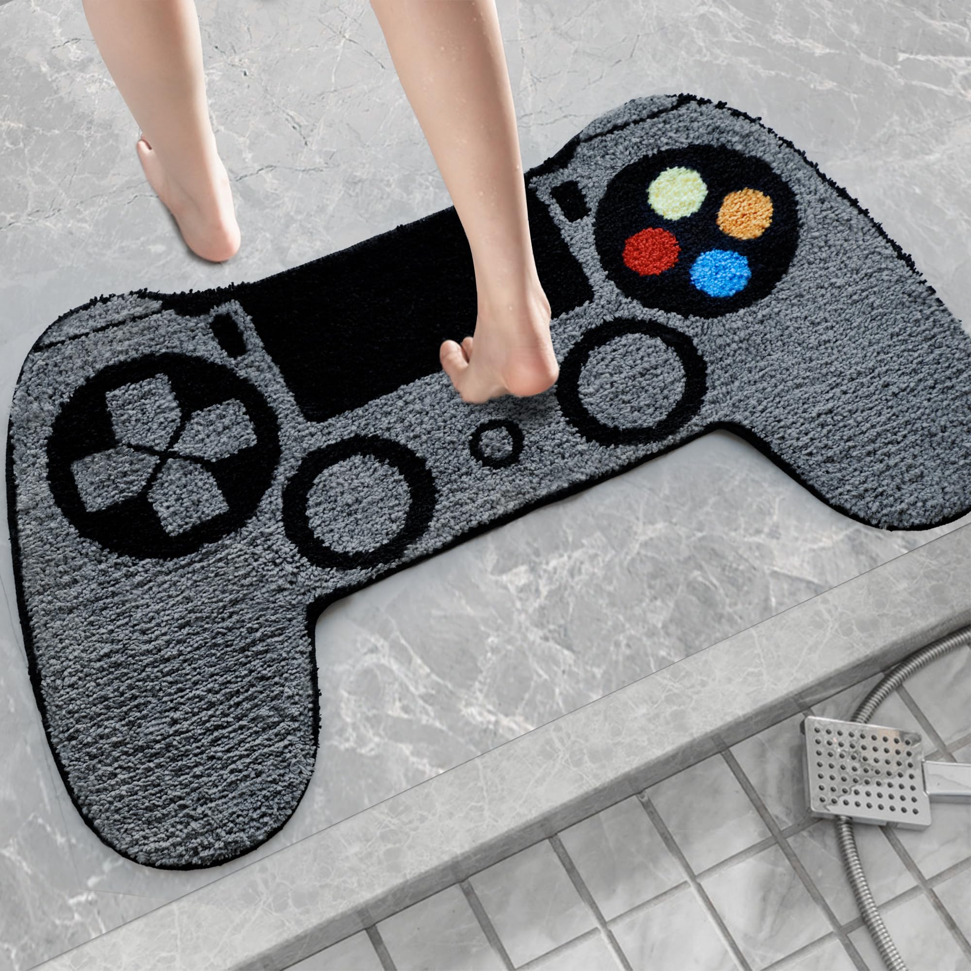 Isyorefam Black Games Console Tufted Rug, Funny Gaming Mat Gamepad Rugs, Game Controller Shaped Home Décor Carpet, Cool Gamer Non-Slip Washable Soft