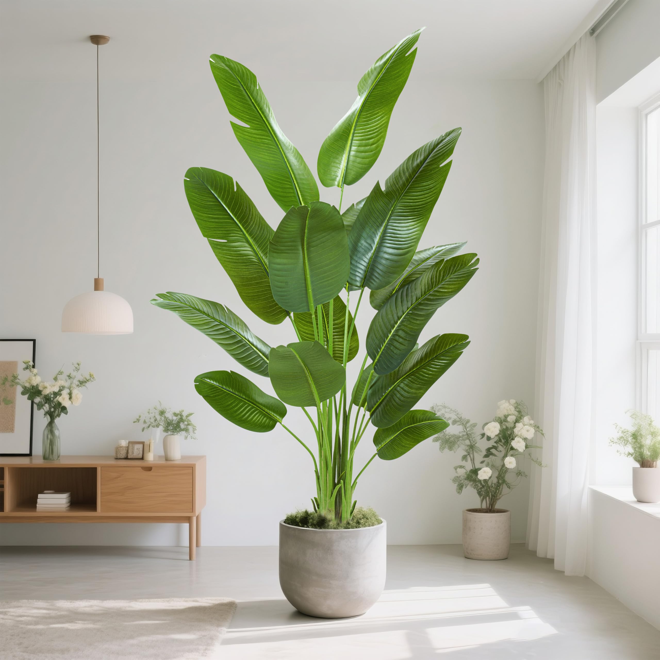 Plante Artificielle Oiseau de Paradis 210cm - Grande Plantes Bananier Artificielle Interieur avec Pot Blanc, Fausses Arbre Artificiel Parfaites pour Décoration d'Intérieur de Bureau ou Salon ou Maison