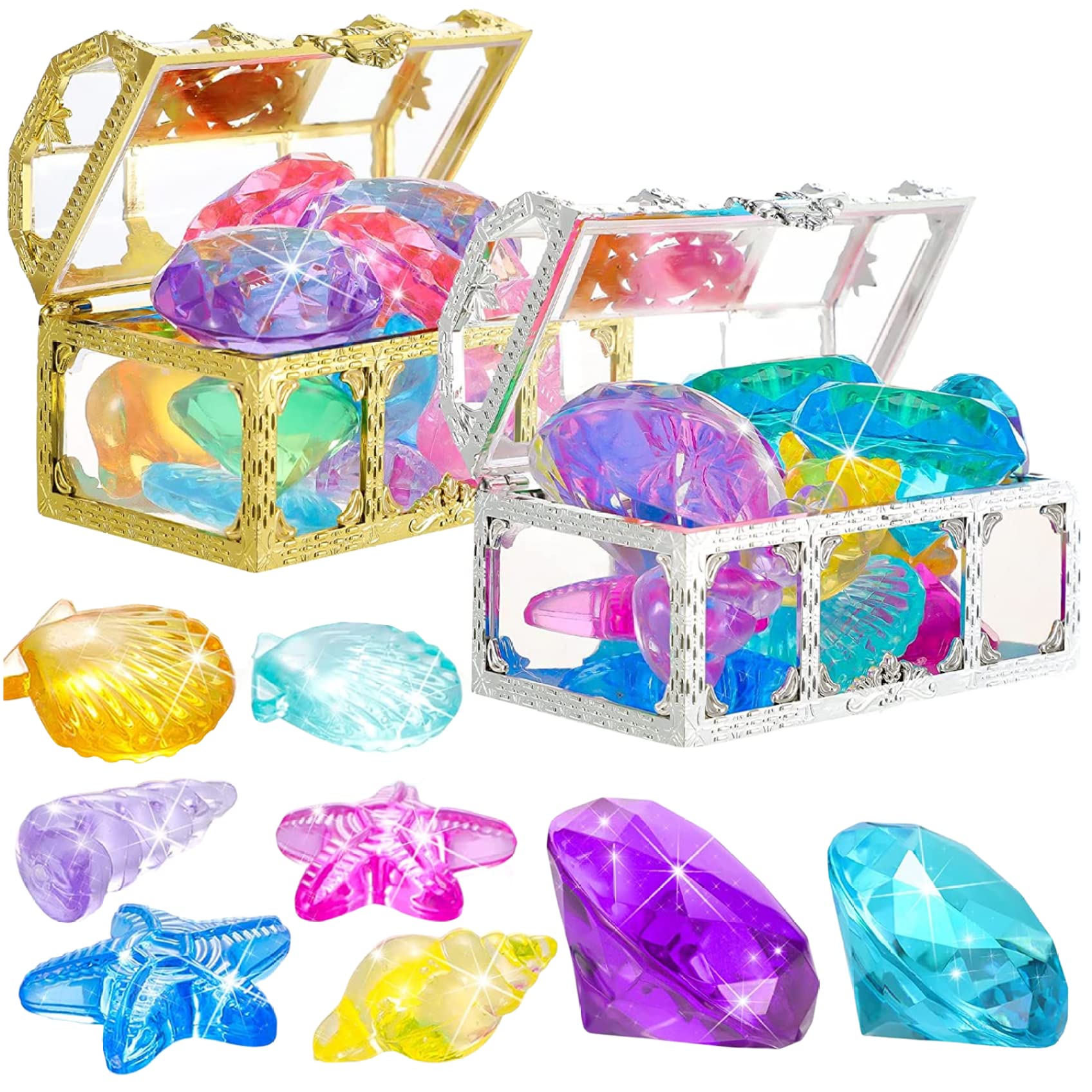 Budstfee Gemas de Buceo para Piscina para niños, Juguetes de Buceo de Buceo Coloridos Juguetes de natación de Verano con Cajas de Cofre del Tesoro Juego de Juguetes para la Piscina 26pcs