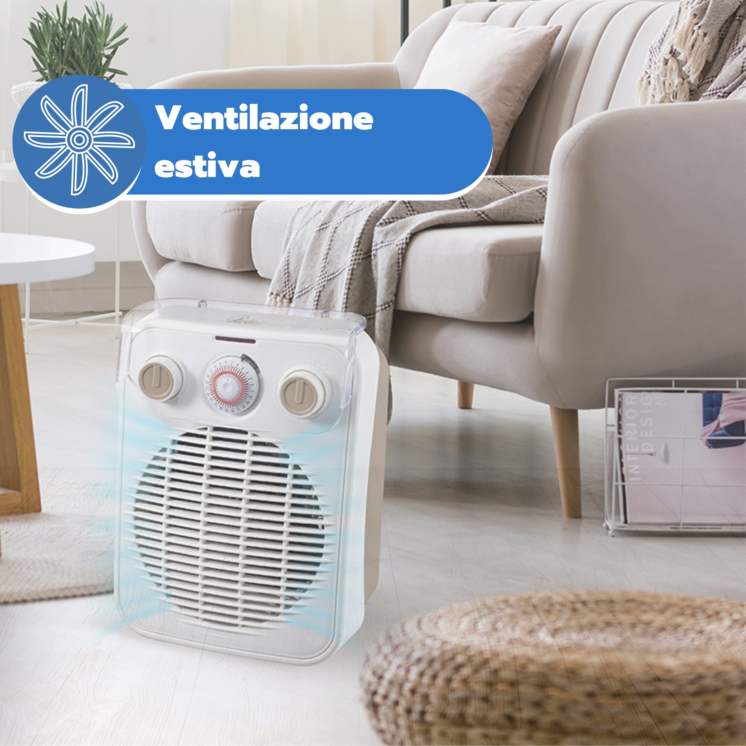ARDES | AR4F10TI Termoventilatore a Filo CHRONOS, Stufetta Riscaldante 2 Potenze Eco/comfort, Termostato Temperatura Ambiente, Stufetta Scaldino Portatile con Timer 24H e Sicuro Contro I Liquidi
