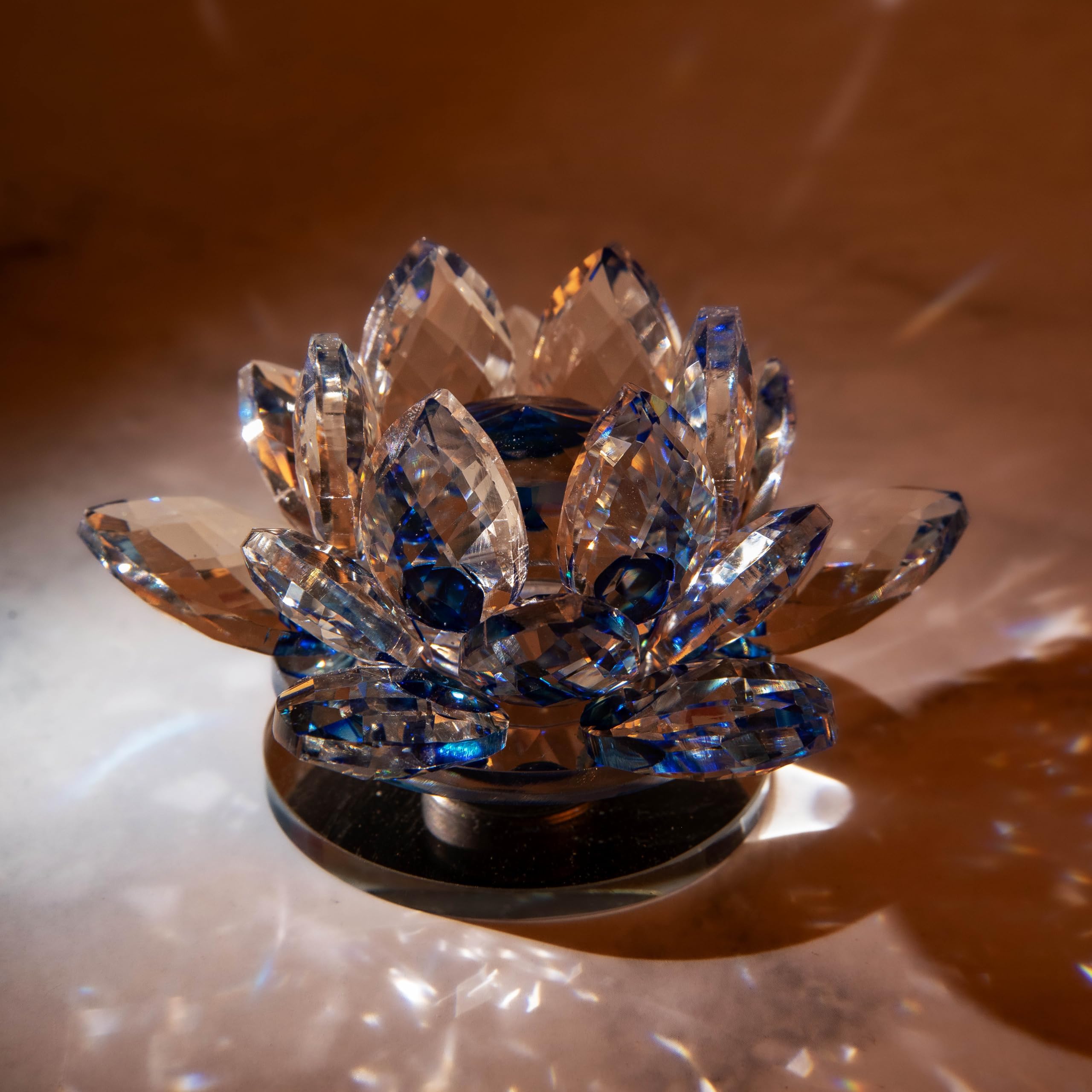 Sajawa FengShui Crystal Lotus Flower Showpiece & Paper Weight | Vastu Decor for Home & Office | Desk Decoration | Feng Shui Items for Good Luck, Home Decor & Gifting | Blue (Small-8.5 x 5.5 CM) 3