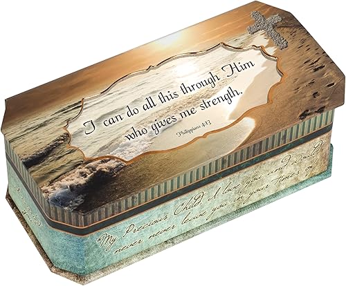 Cottage Garden I Can Do All This Through Him Who Gives Me Strength Footprints in The Sand Design - Caja de música con diseño de arena
