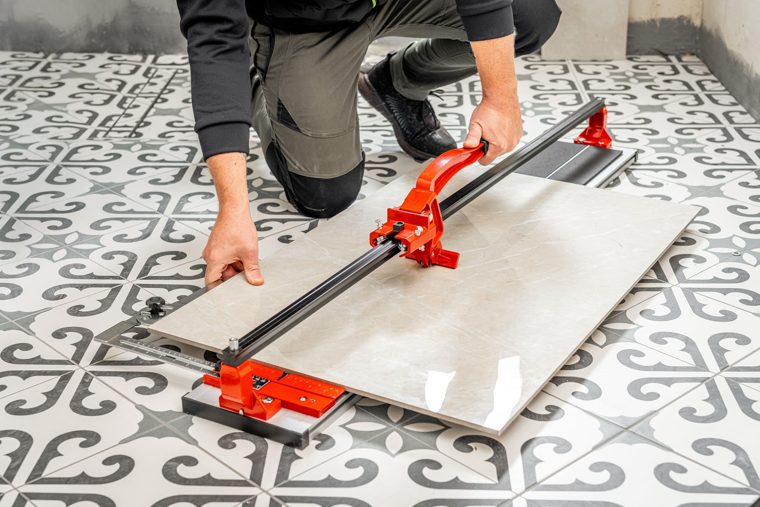 DEDRA - Cortador de azulejos manual, 1200 mm (120 cm), con cojinete de bolas, riel de guía resistente con perfil "X", superficie de trabajo de goma, marco de aluminio