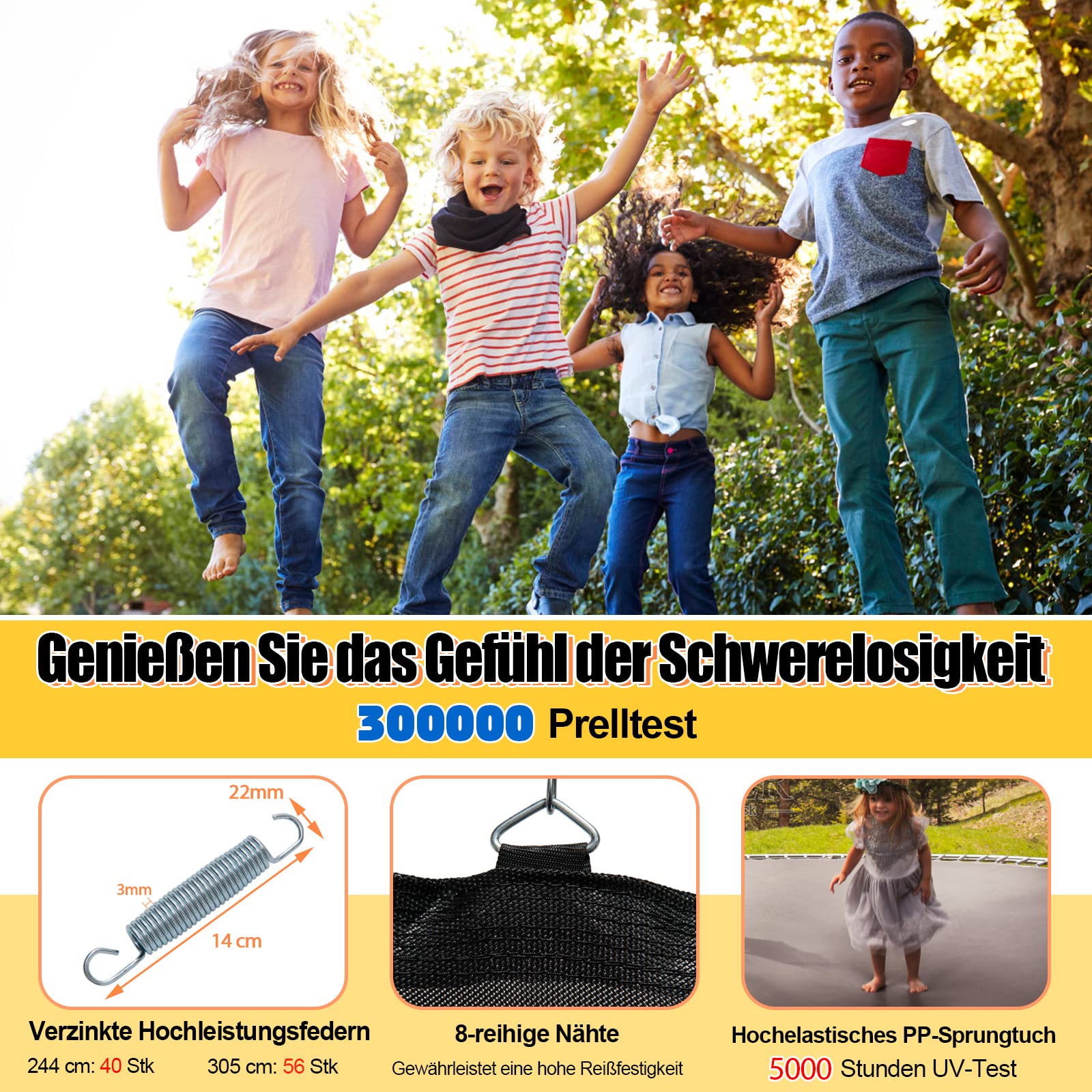 COSTWAY φ244cm/ 305cm Gartentrampolin mit Blumenform, GS Zertifiziert, Trampolin Outdoor mit Sicherheitsnetz, gepolsterten Stangen & Randabdeckung, Kindertrampolin Komplettset bis 190 kg belastbar